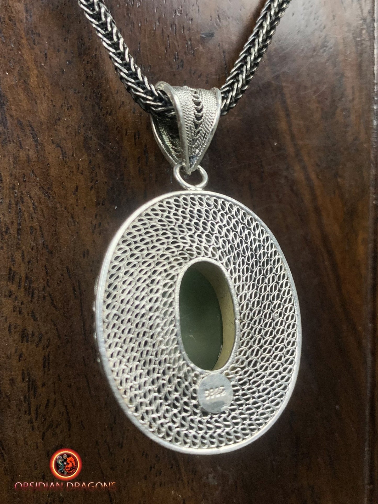 Pendentif en Jade oeil de chat et argent- Dynastie Qing | obsidian dragons