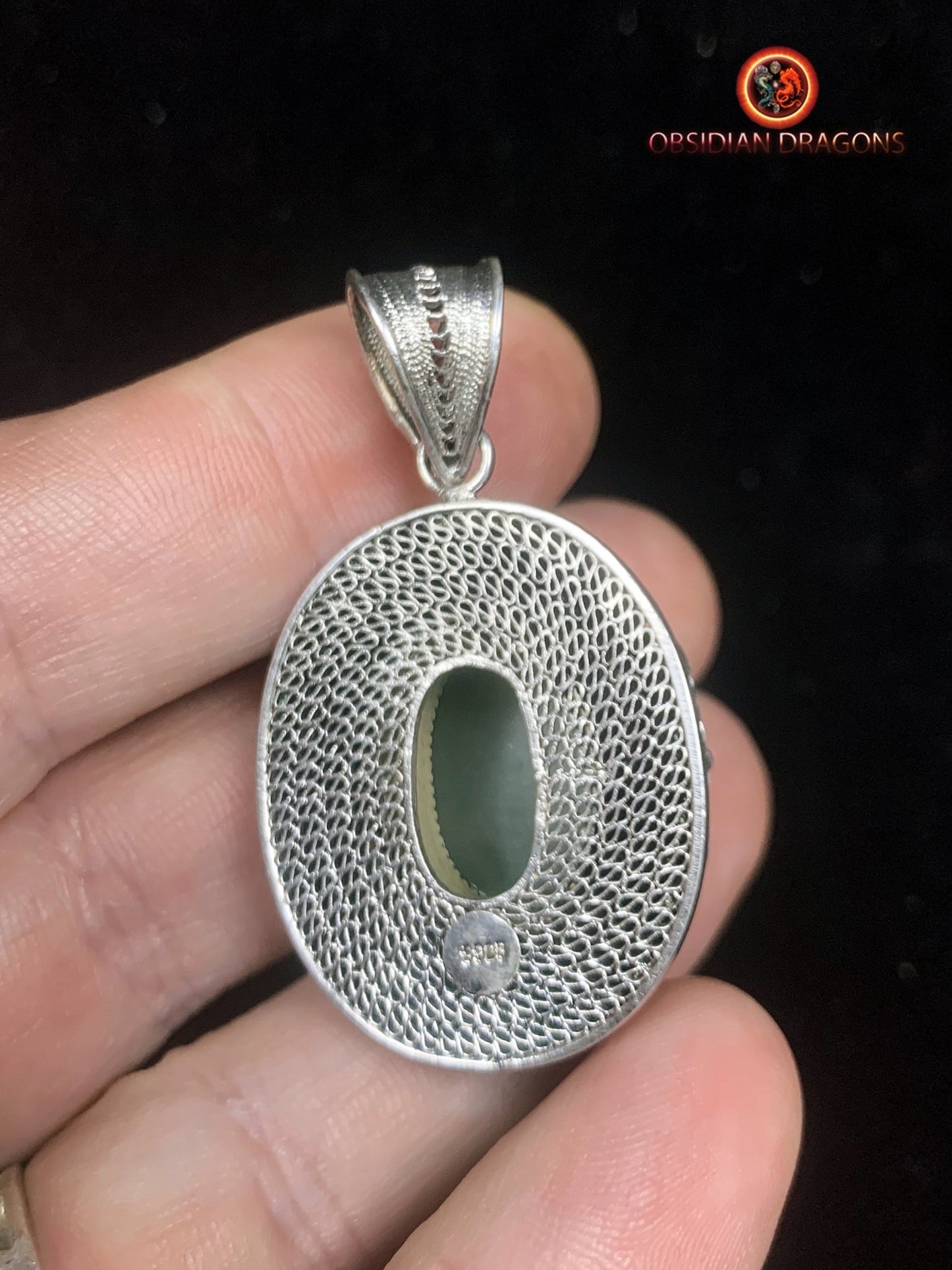 Pendentif en Jade effet oeil de chat- Argent- Dynastie Qing | obsidian dragons