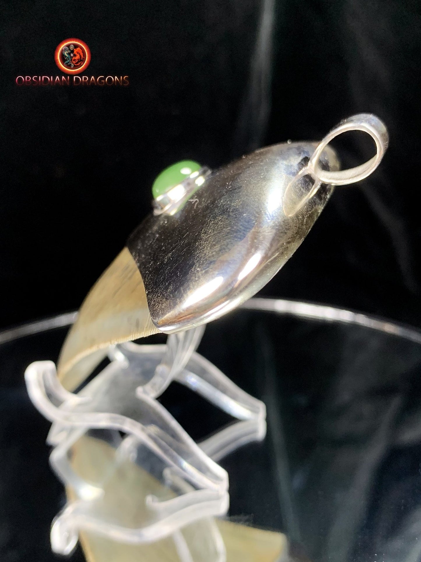 Pendentif Dent de Mégalodon - Jade Polaire - Argent 925