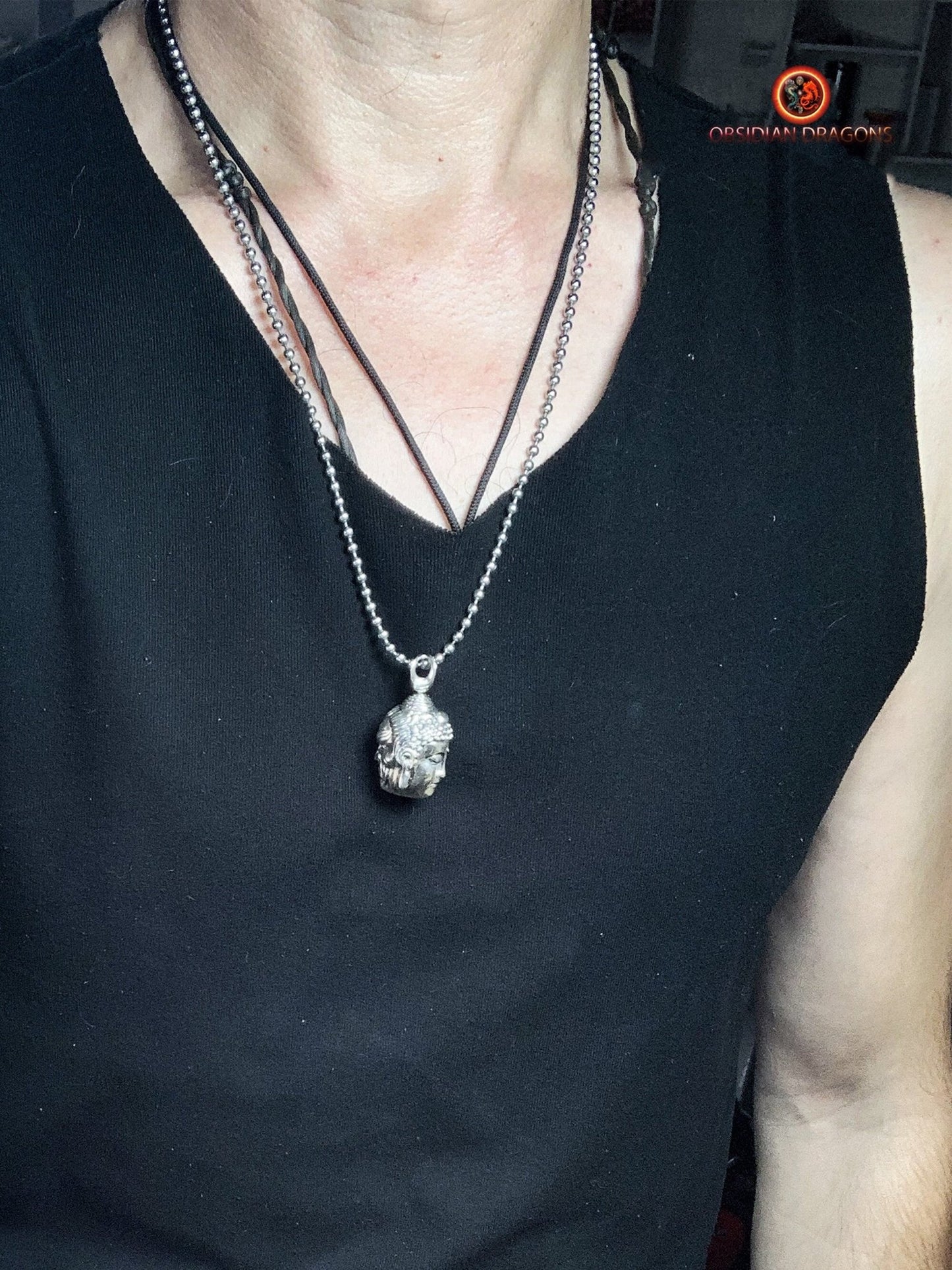 Pendentif mi- Bouddha Mi- Demon- Argent 925 | obsidian dragons