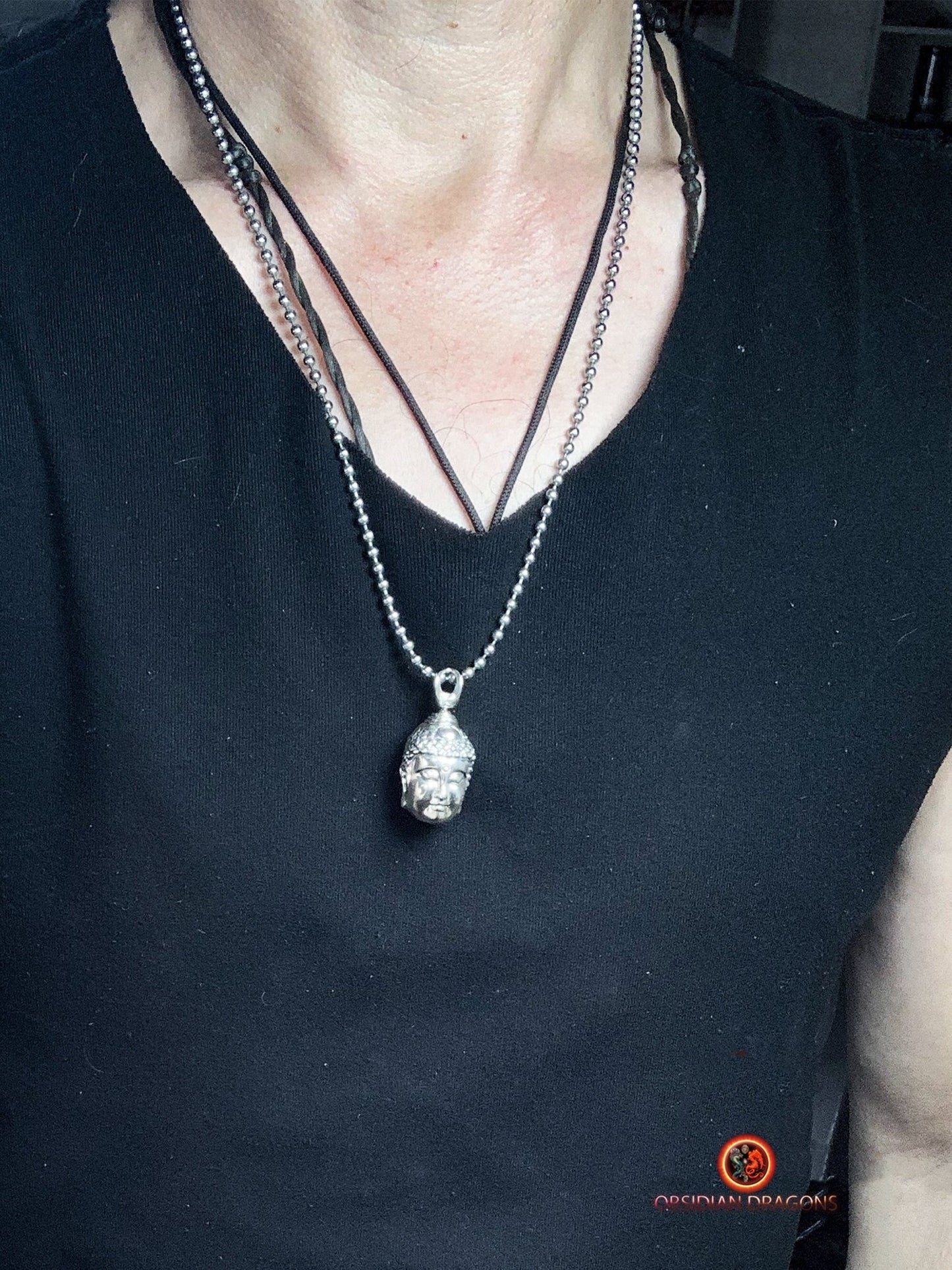 Pendentif mi- Bouddha Mi- Demon- Argent 925 | obsidian dragons