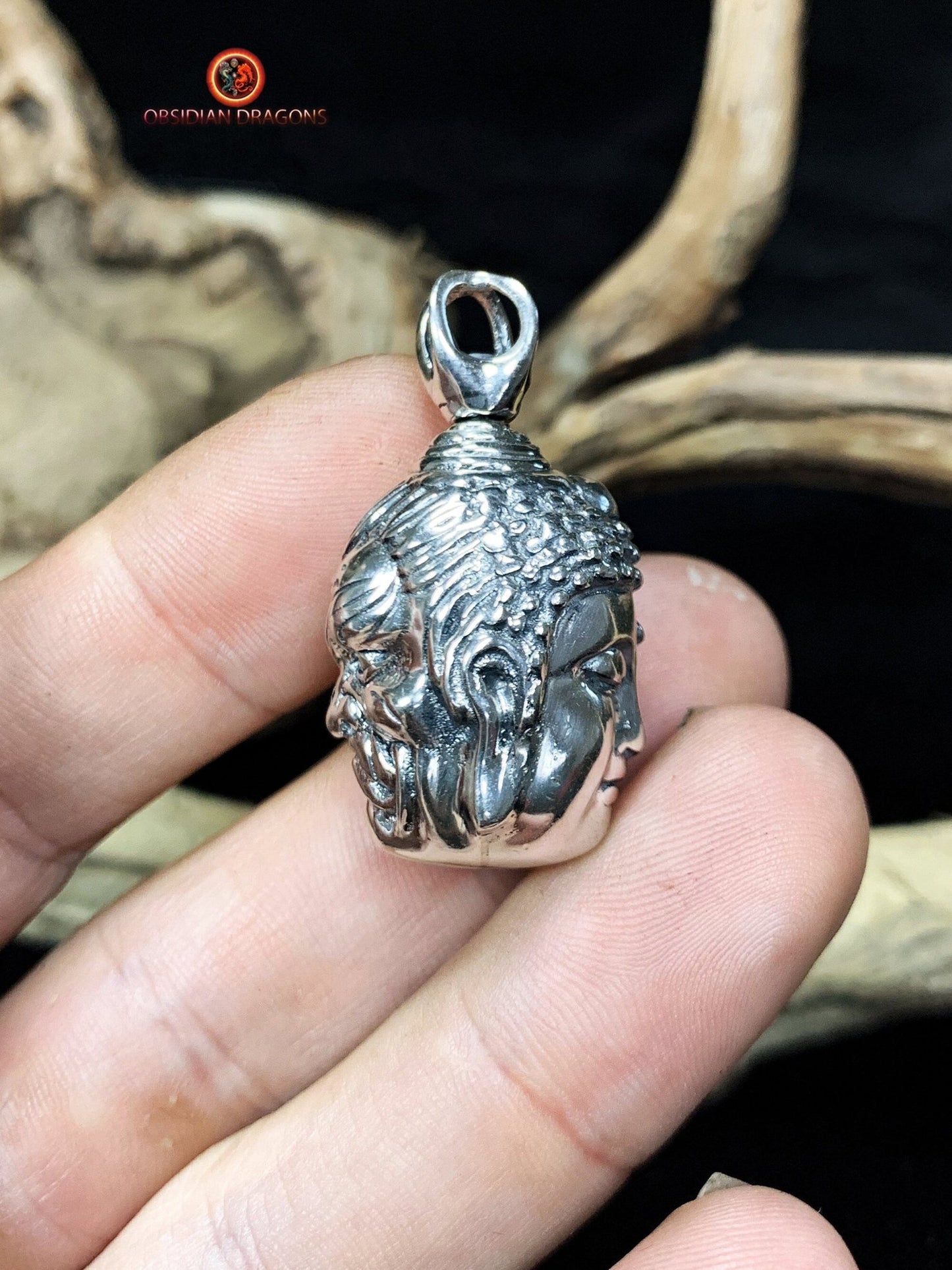 Pendentif mi- Bouddha Mi- Demon- Argent 925 | obsidian dragons