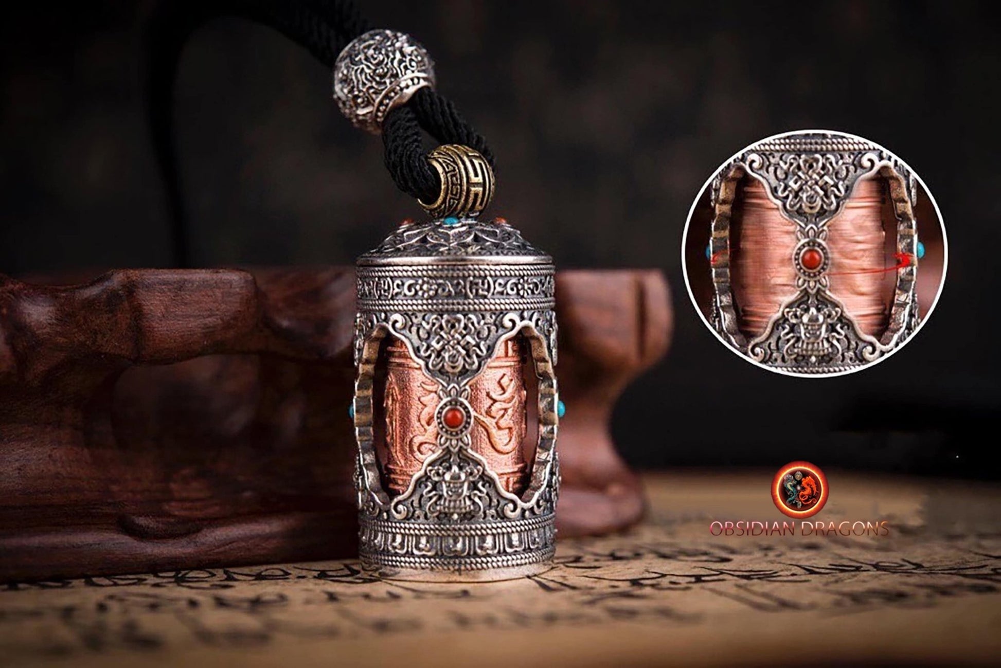 Pendentif moulin à prière tibétain- Mani Kangyur