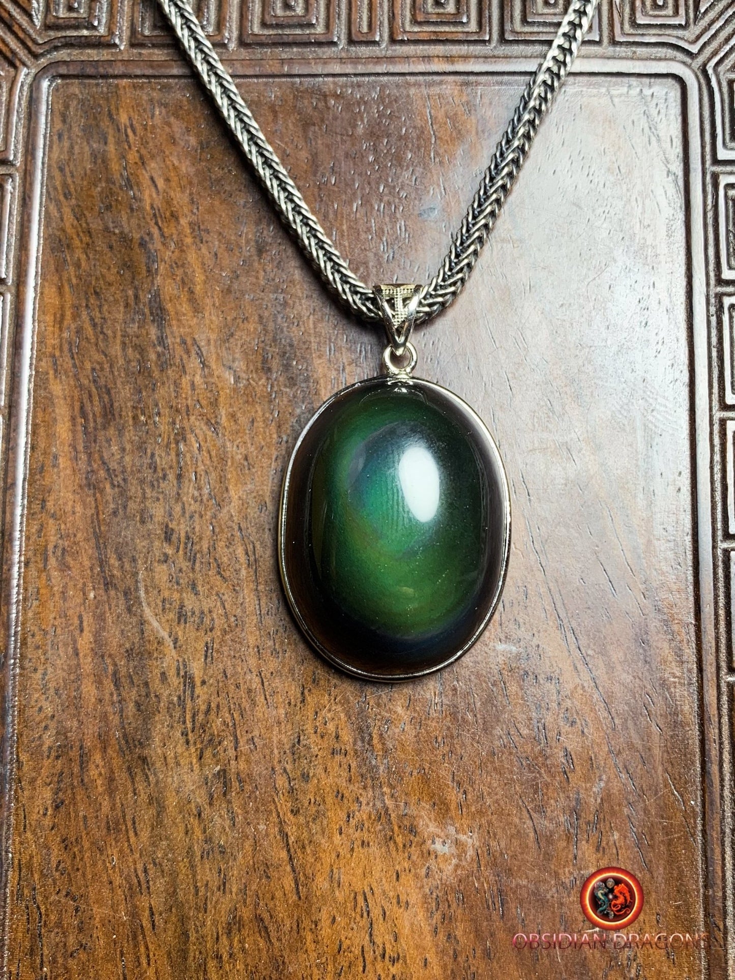 Pendentif en obsidienne oeil celeste- Argent 925