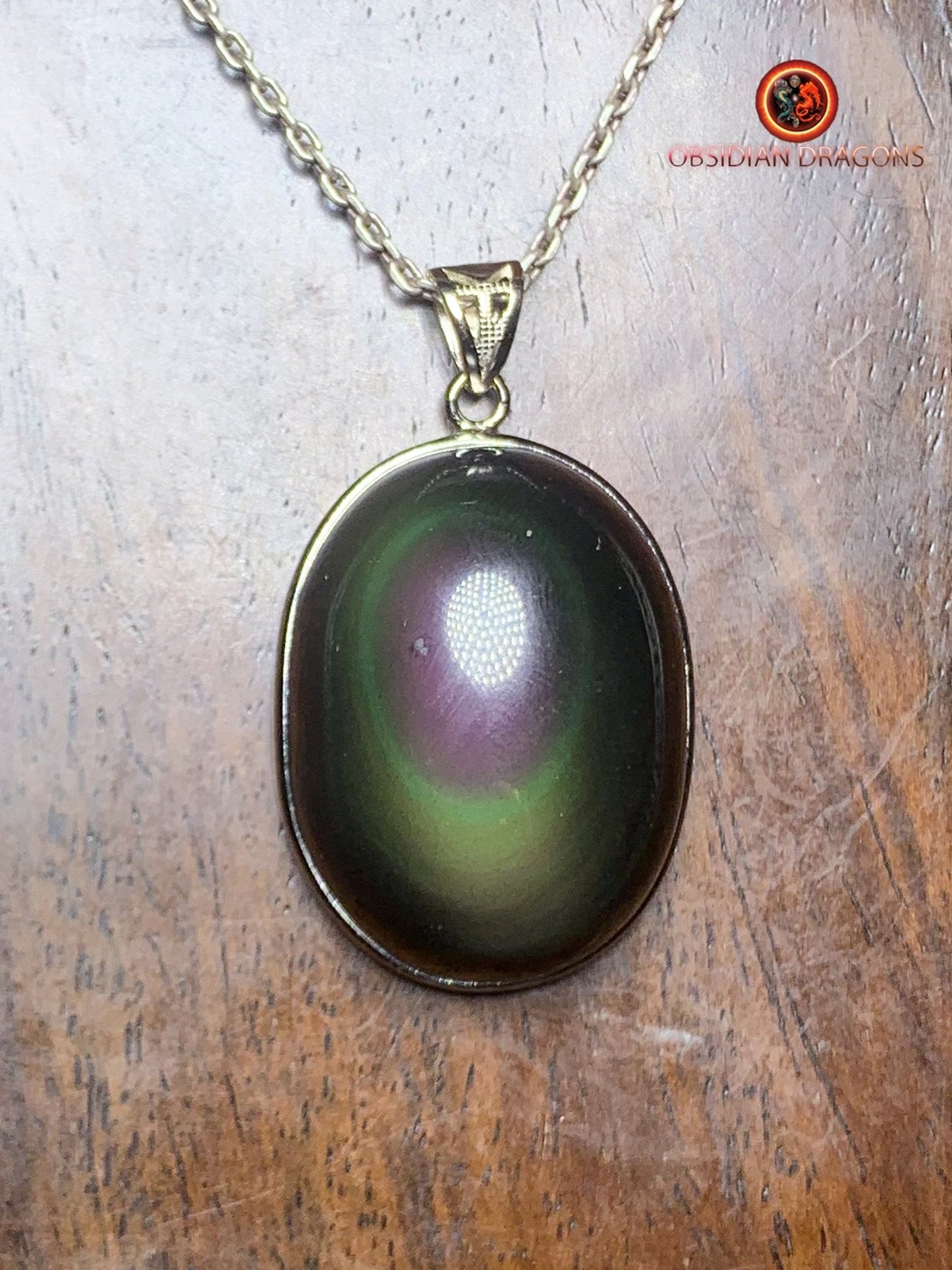 Pendentif en obsidienne oeil celeste- Argent 925