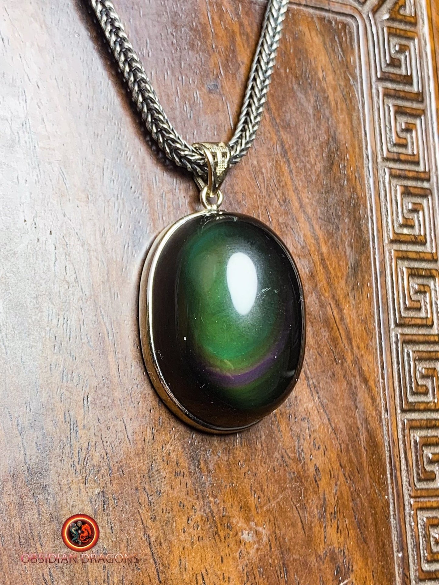 Pendentif en obsidienne oeil celeste- Argent 925