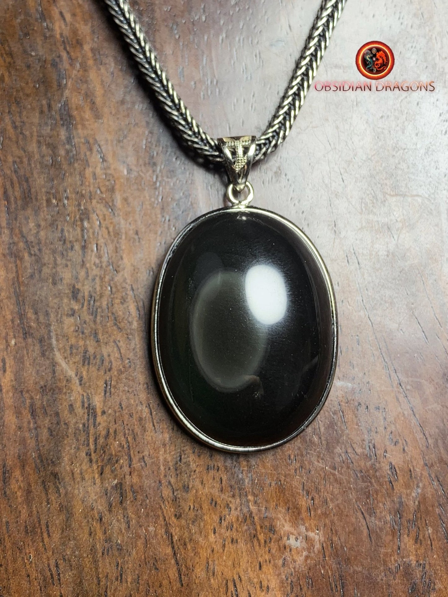 Pendentif en obsidienne oeil celeste- Argent 925