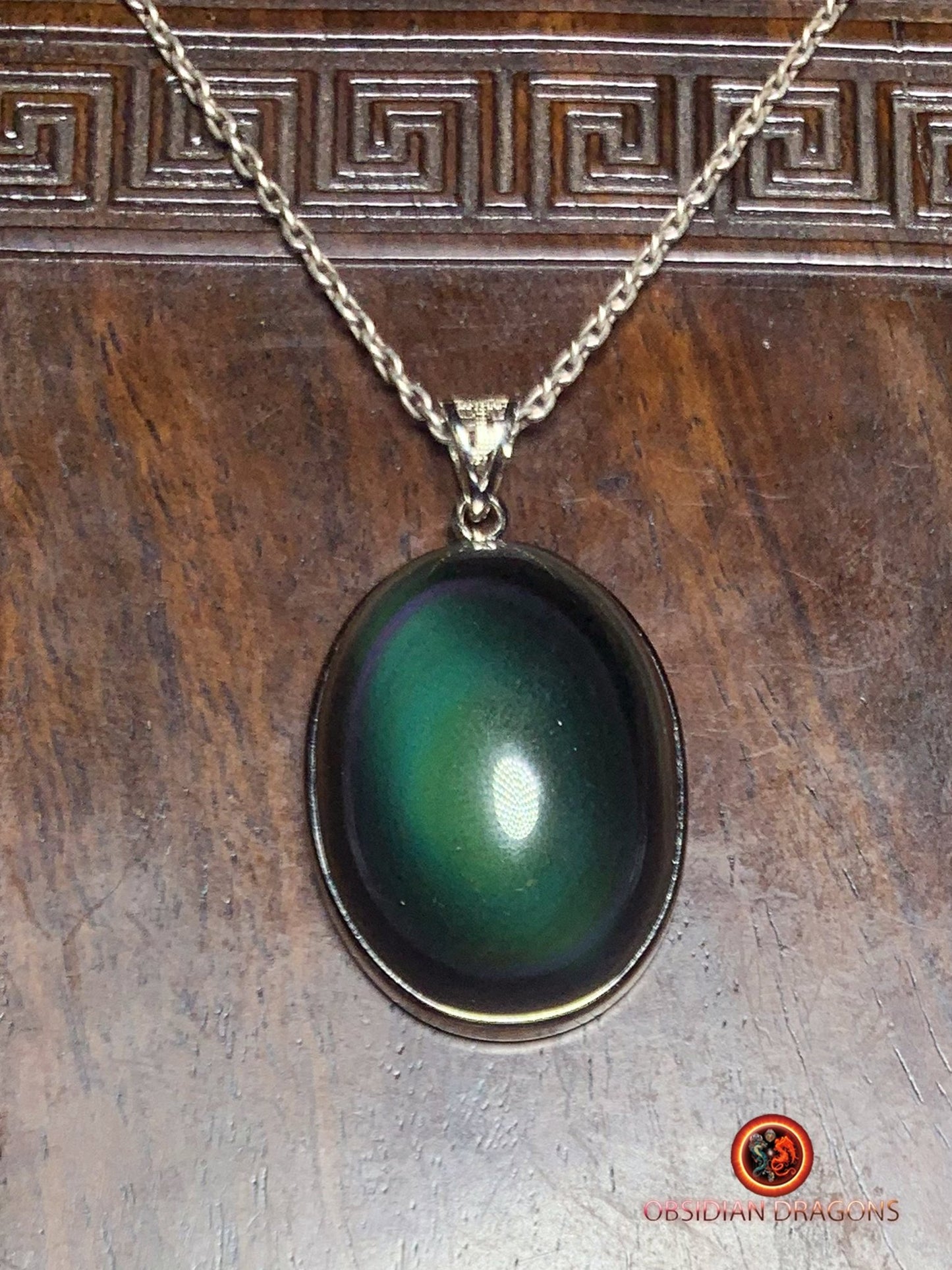 Pendentif en obsidienne oeil celeste- Argent 925