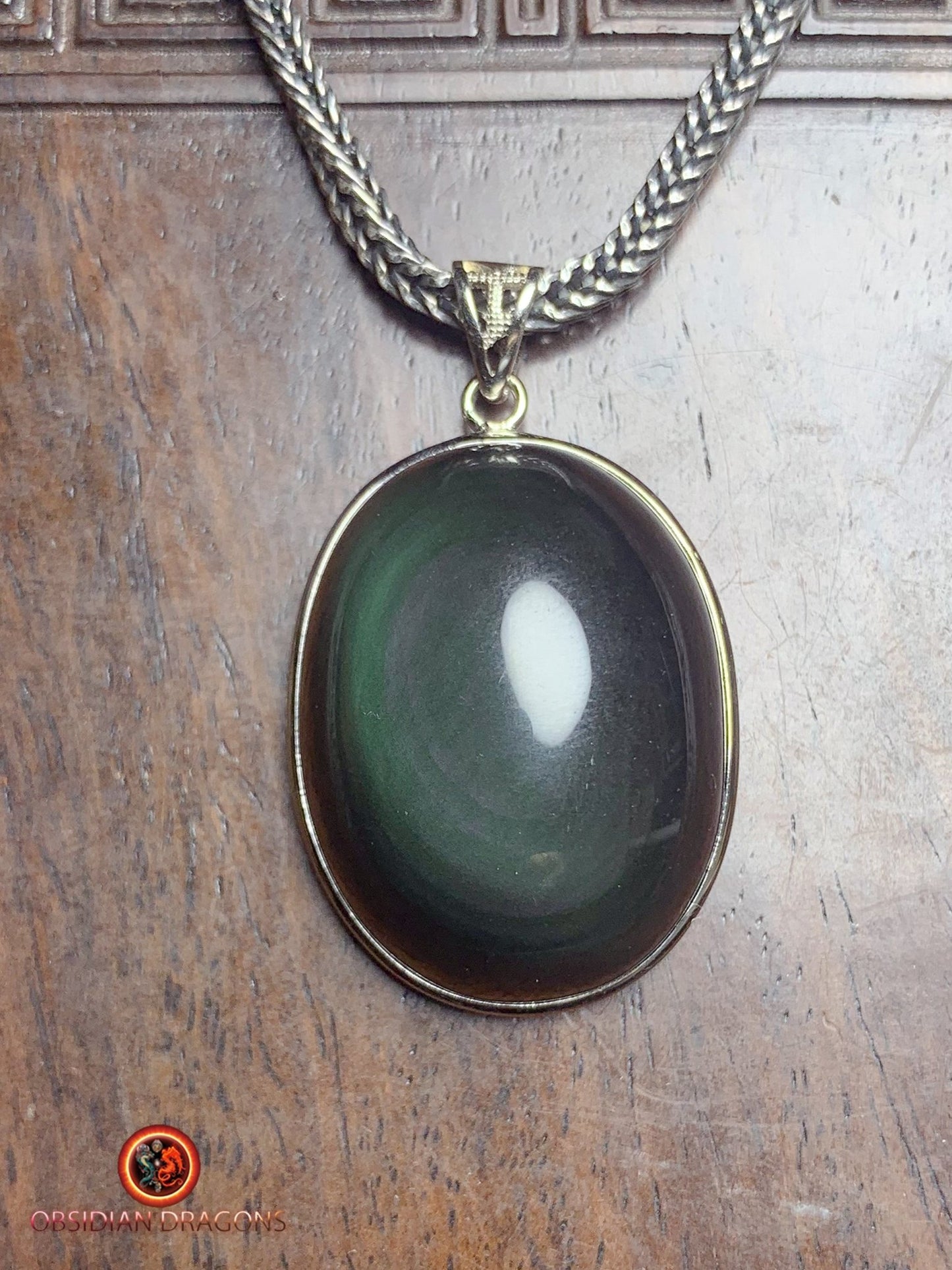 Pendentif en obsidienne oeil celeste- Argent 925