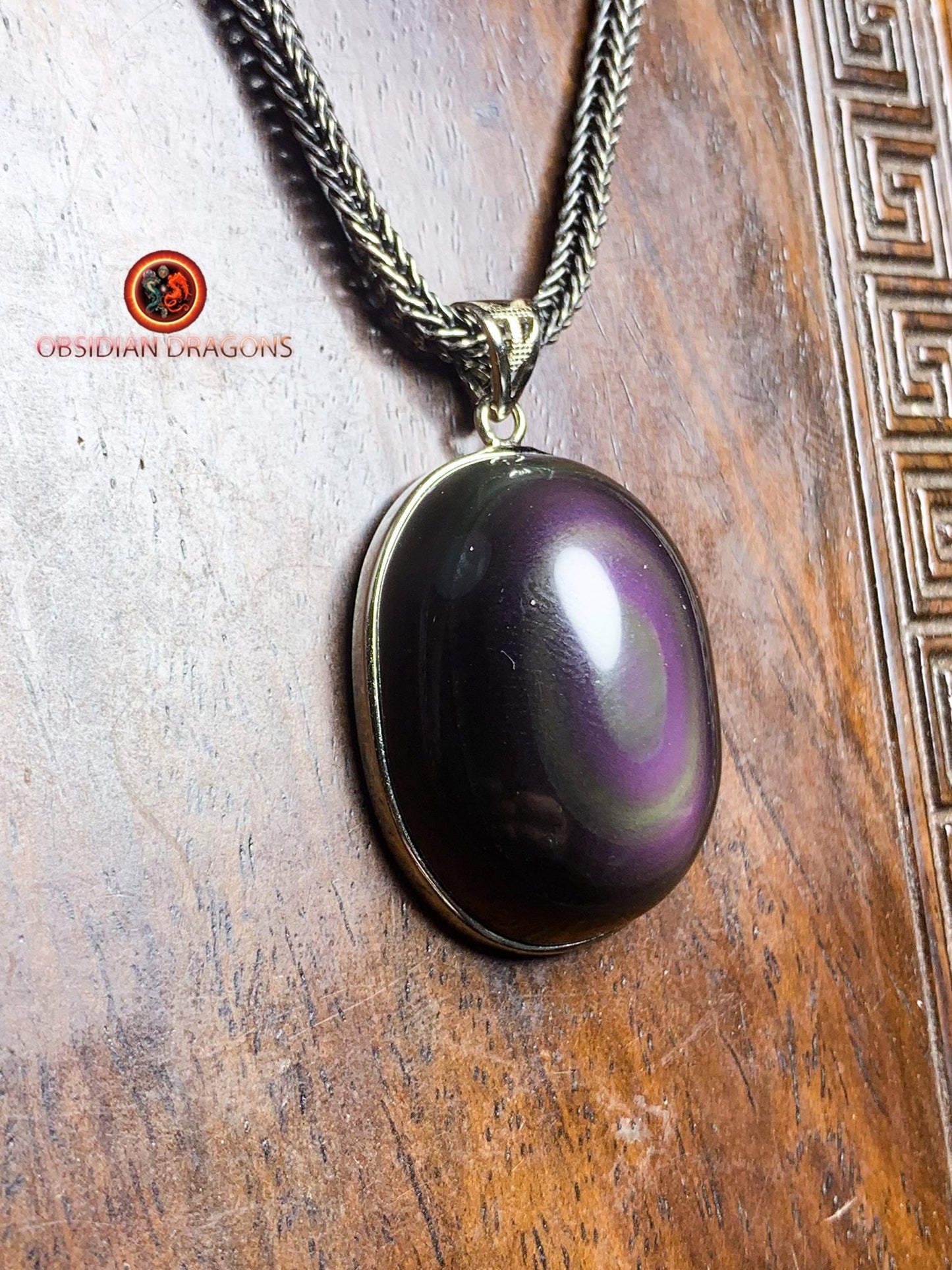 Pendentif en obsidienne oeil celeste- Argent 925 - obsidian dragons