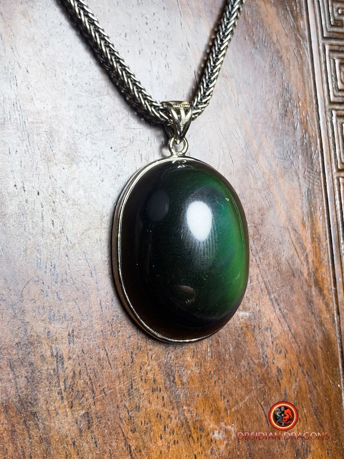 Pendentif en obsidienne oeil celeste- Argent 925
