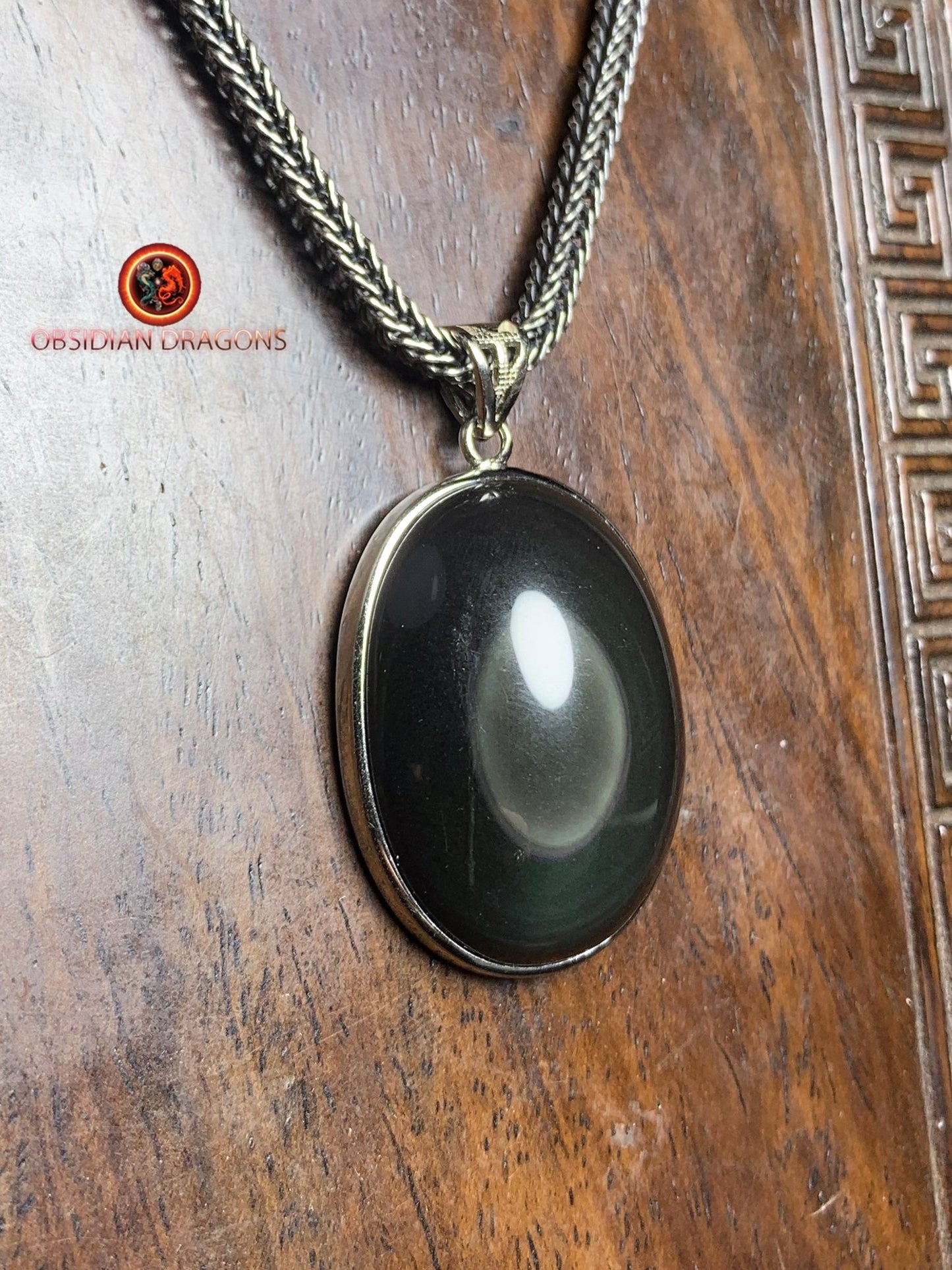 Pendentif en obsidienne oeil celeste- Argent 925
