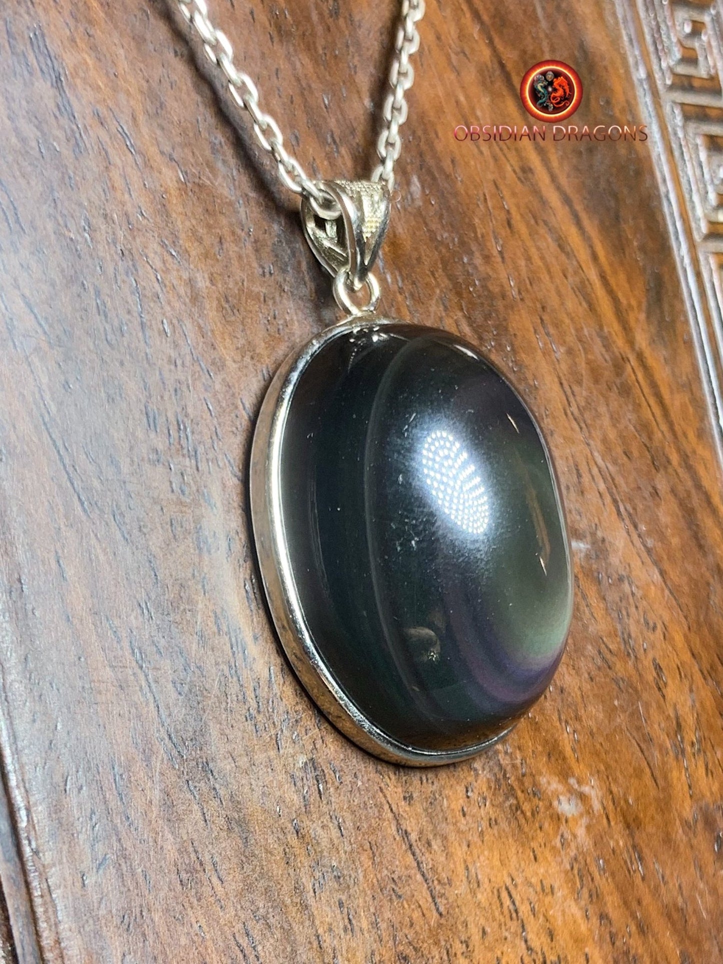 Pendentif en obsidienne oeil celeste- Argent 925