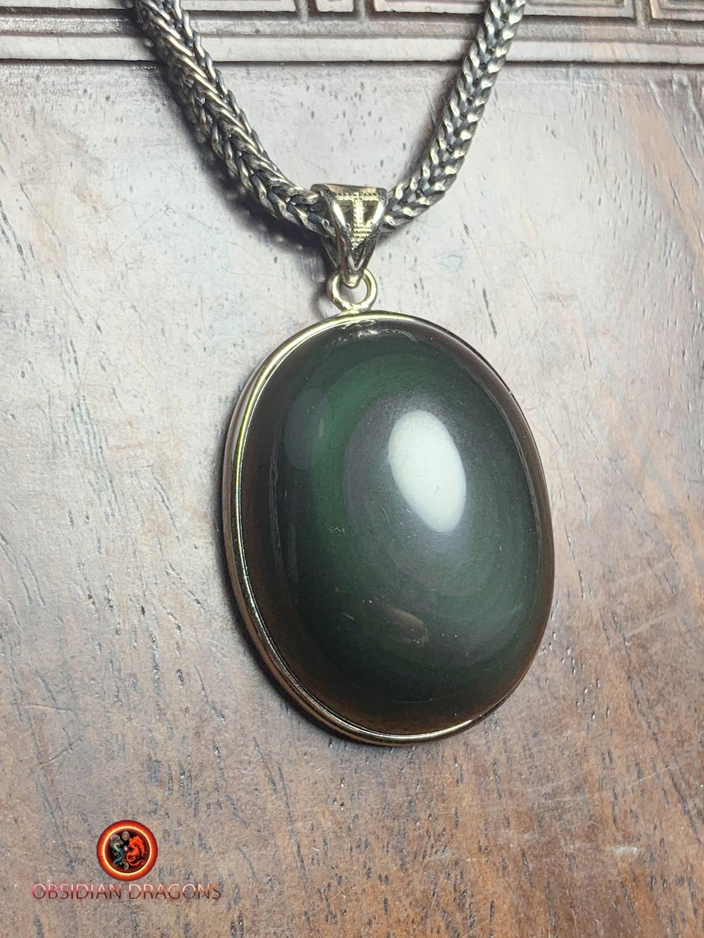 Pendentif en obsidienne oeil celeste- Argent 925