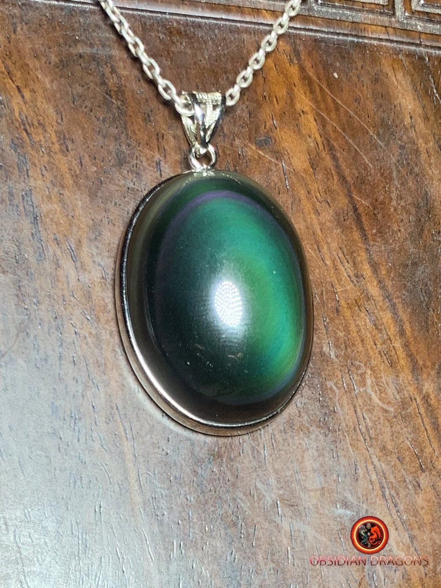 Pendentif en obsidienne oeil celeste- Argent 925