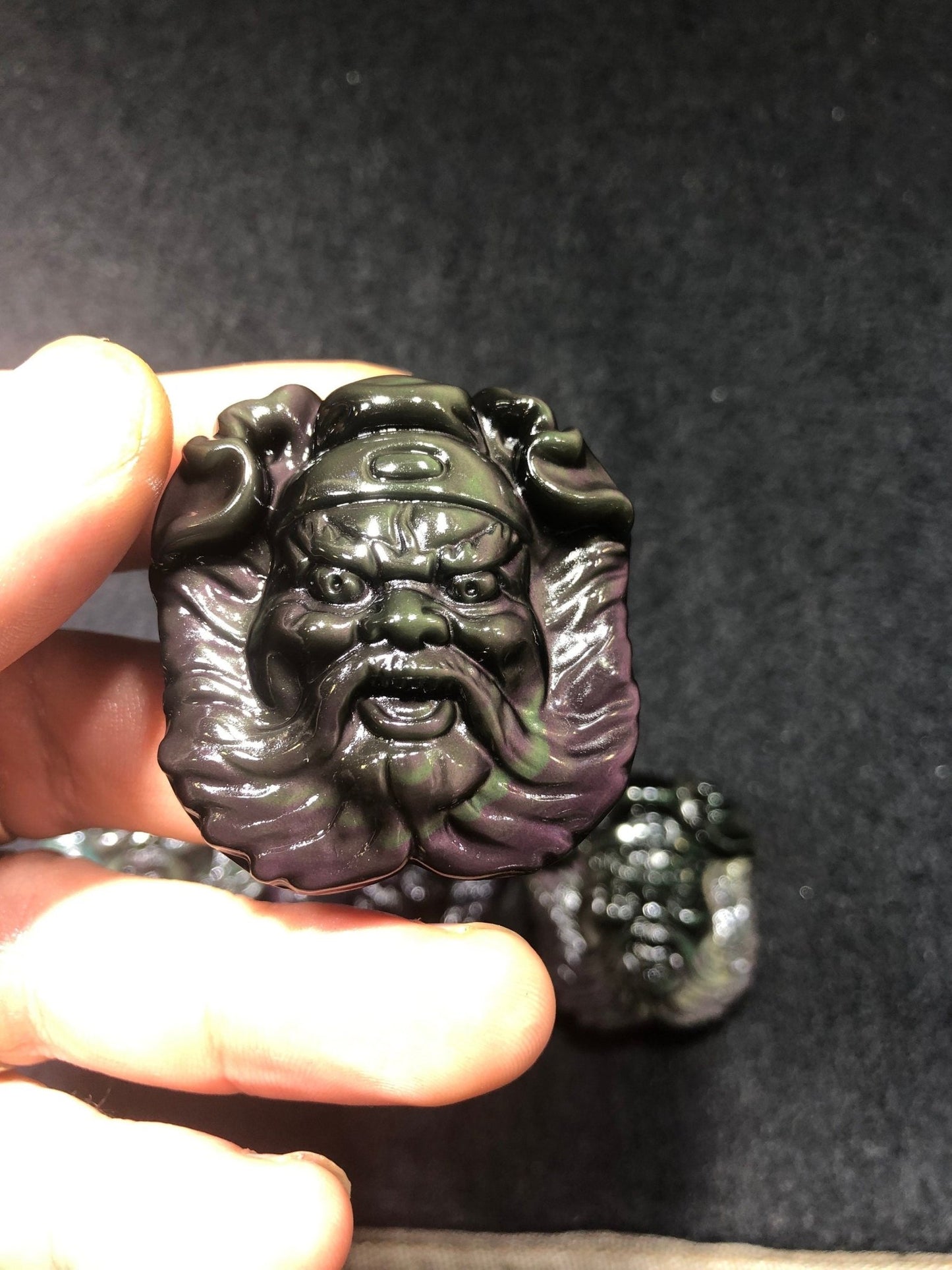 pendentif Exorciste Taoïste Zhong Kui. Obsidienne oeil celeste qualité A+ - obsidian dragon