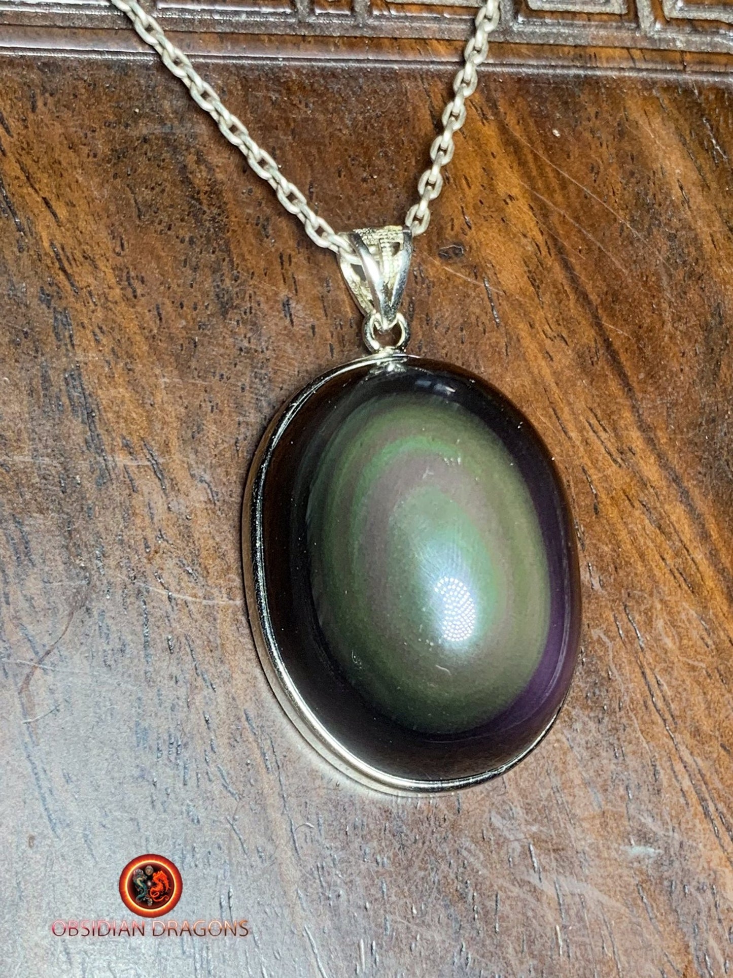 Pendentif en obsidienne oeil celeste- Argent 925