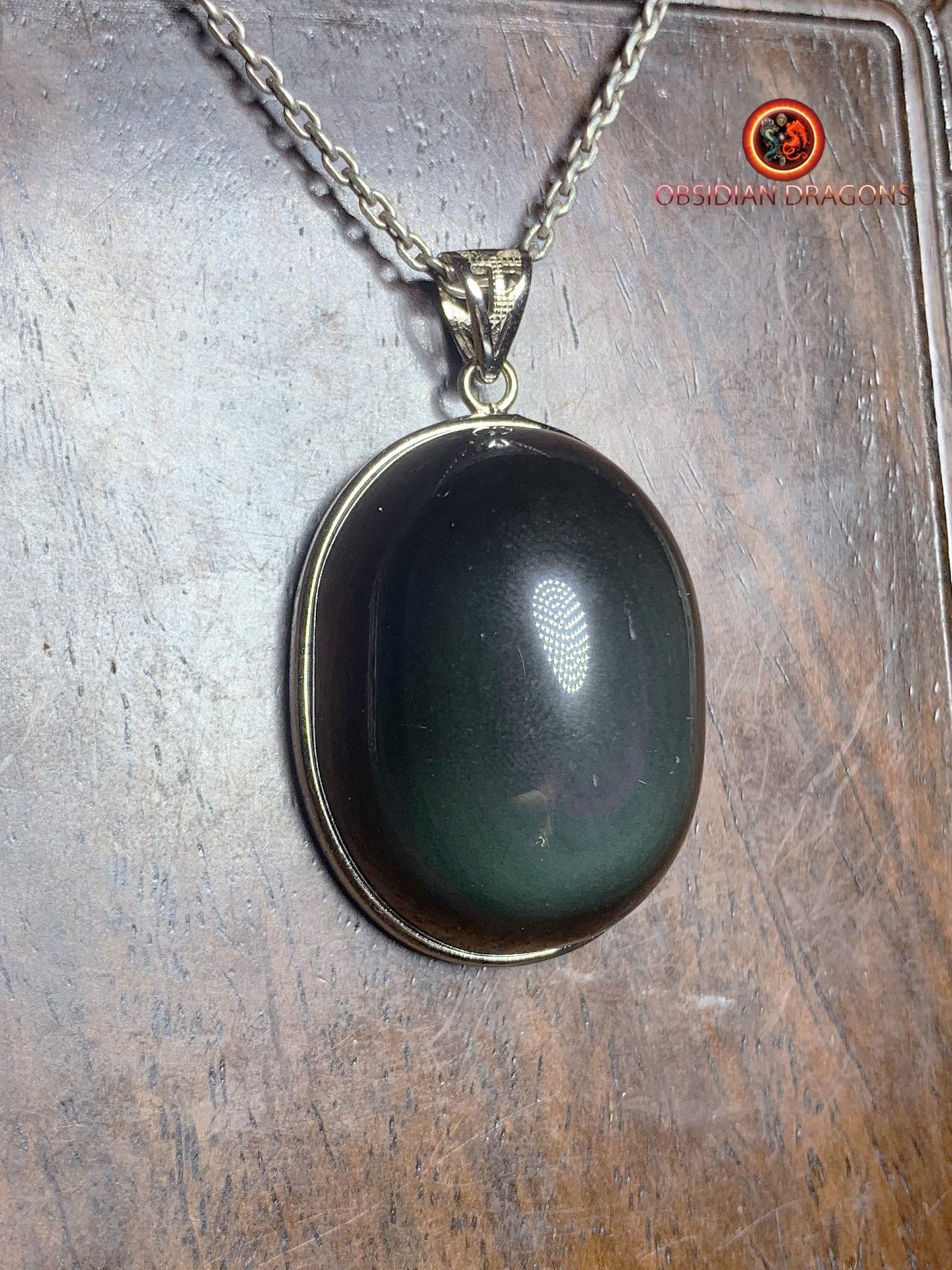 Pendentif en obsidienne oeil celeste- Argent 925