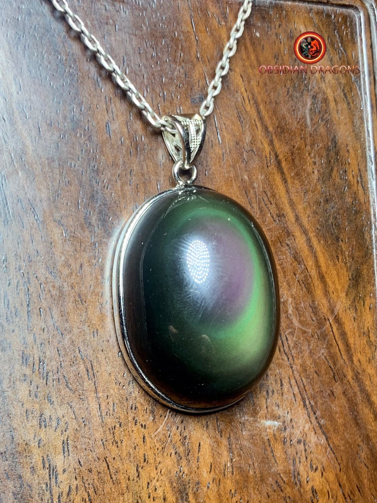 Pendentif en obsidienne oeil celeste- Argent 925