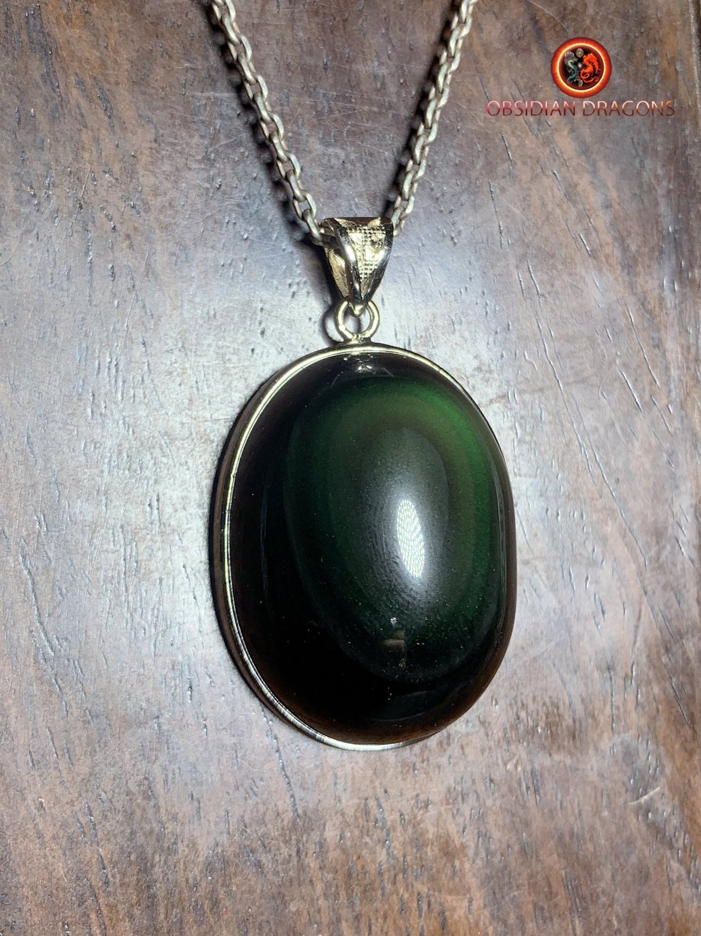 Pendentif en obsidienne oeil celeste- Argent 925