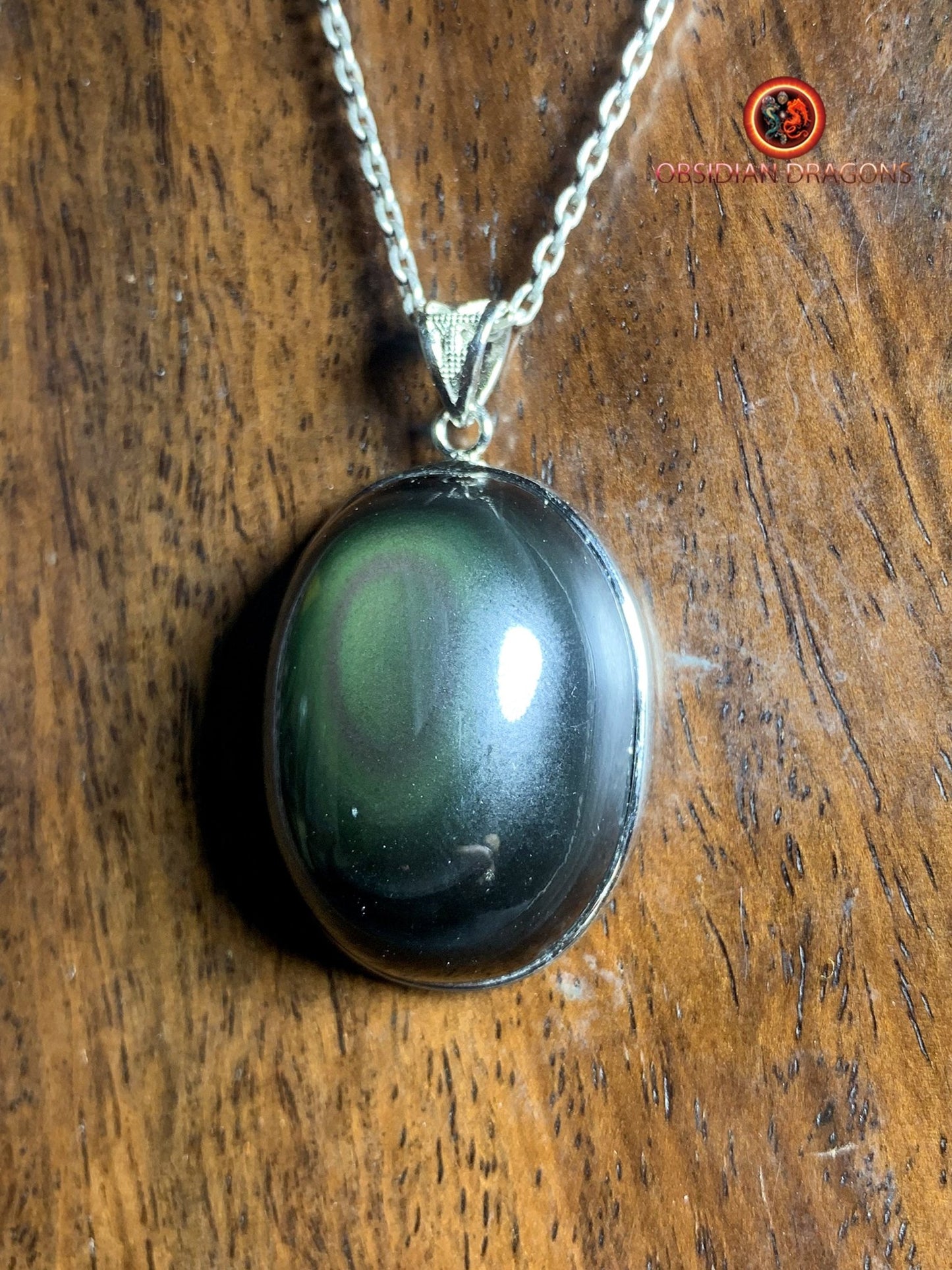 Pendentif en obsidienne oeil celeste- Argent 925
