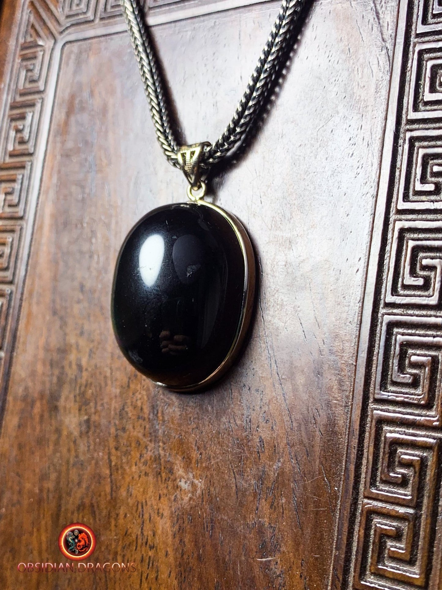 Pendentif en obsidienne oeil celeste- Argent 925