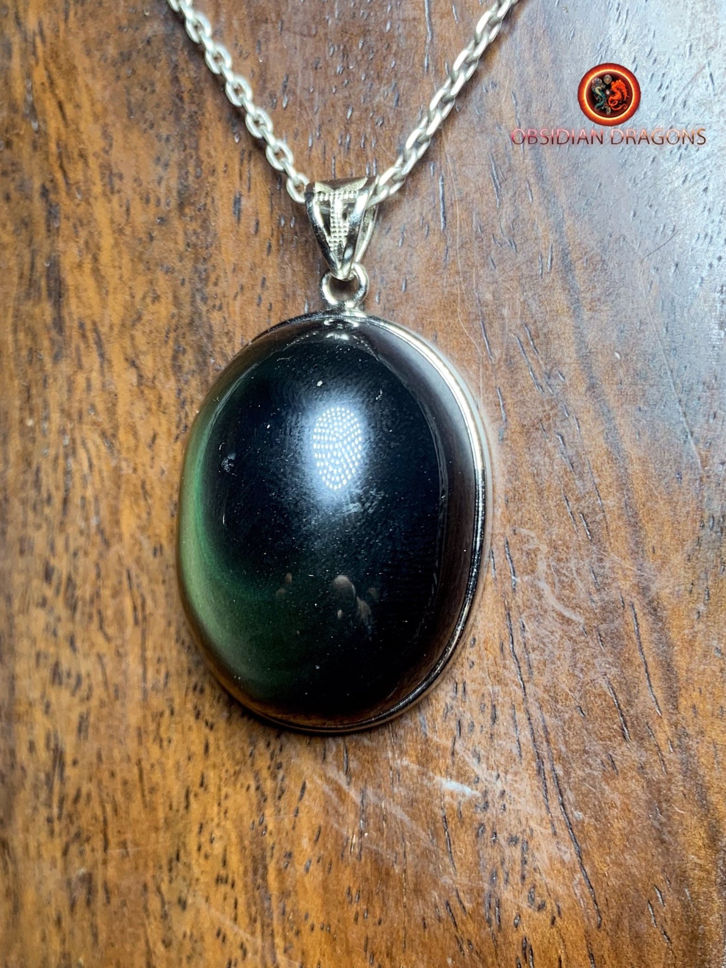 Pendentif en obsidienne oeil celeste- Argent 925