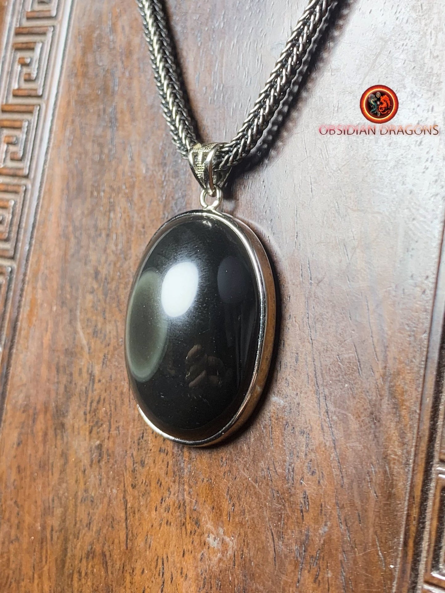 Pendentif en obsidienne oeil celeste- Argent 925