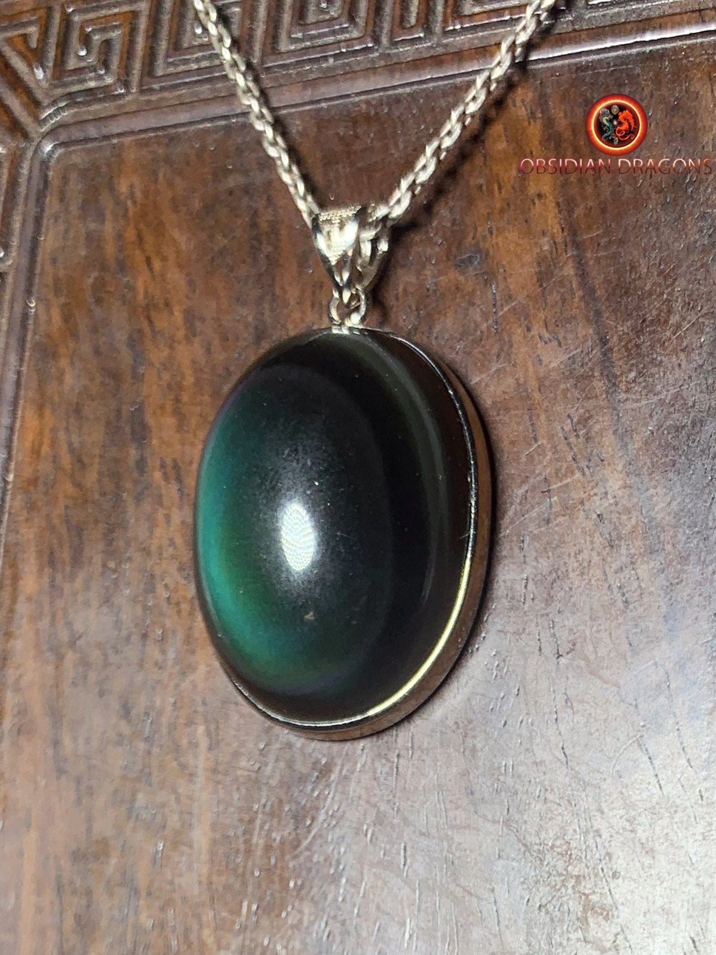 Pendentif en obsidienne oeil celeste- Argent 925