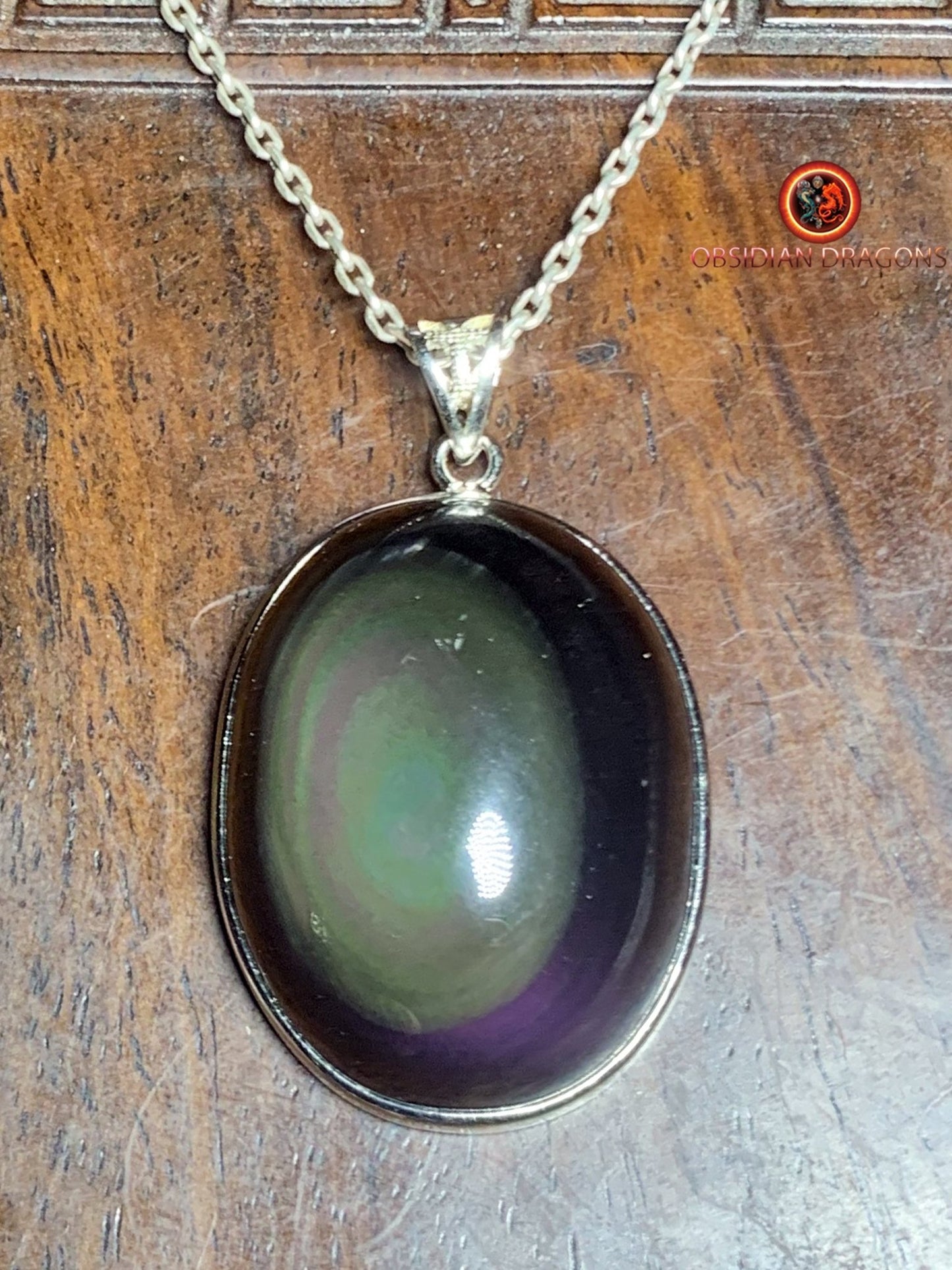 Pendentif en obsidienne oeil celeste- Argent 925
