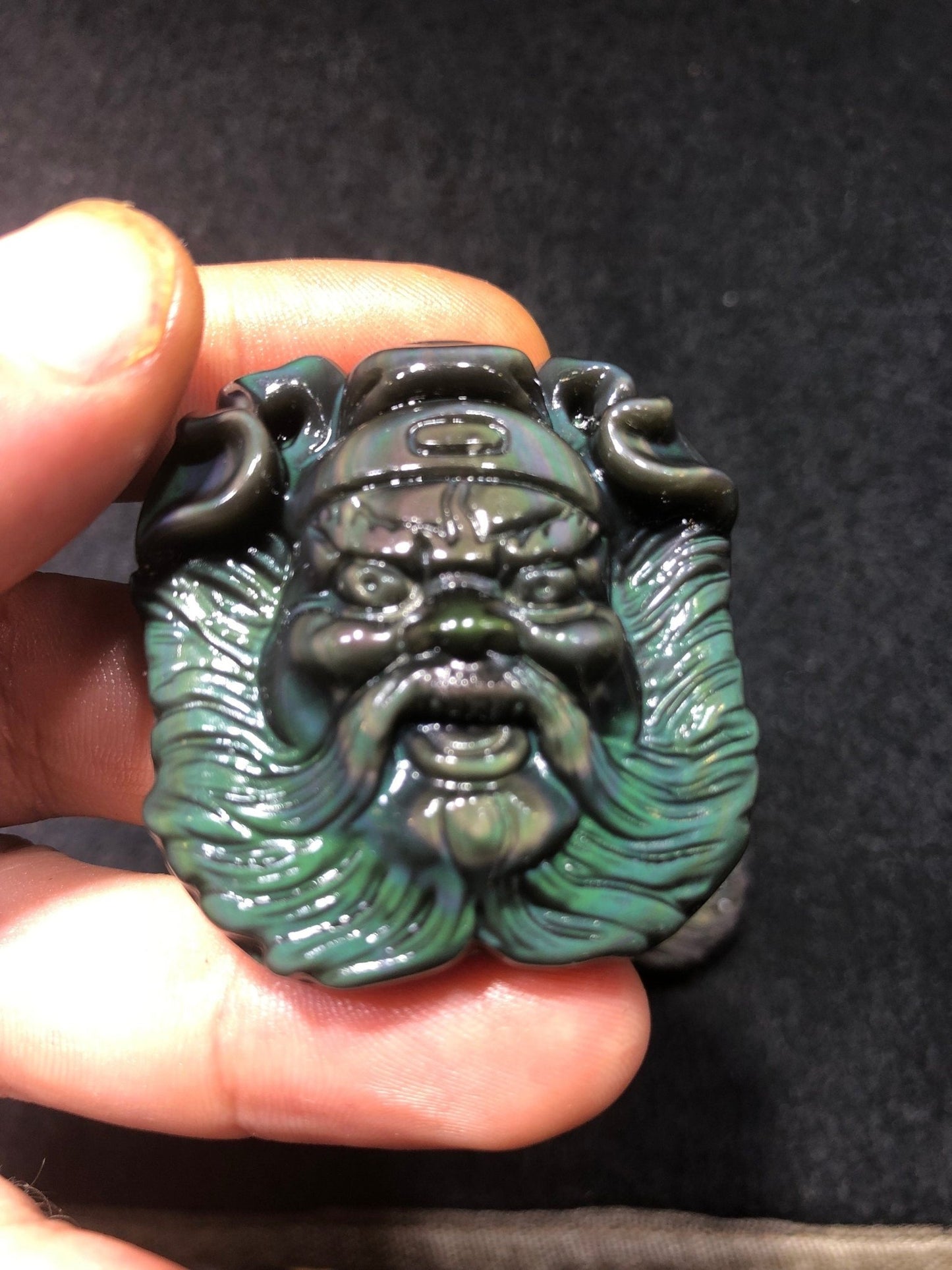 pendentif Exorciste Taoïste Zhong Kui. Obsidienne oeil celeste qualité A+ - obsidian dragon