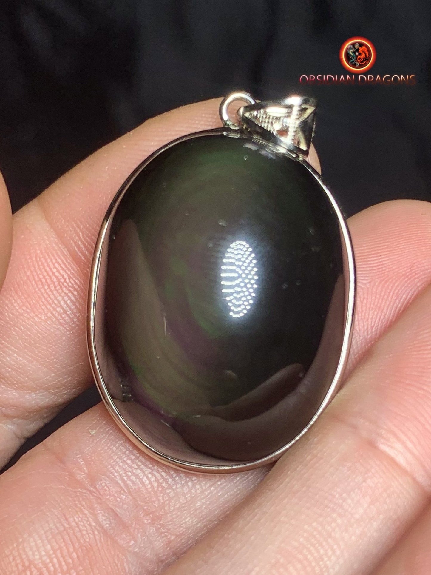 Pendentif en obsidienne oeil celeste- Argent 925 - obsidian dragons