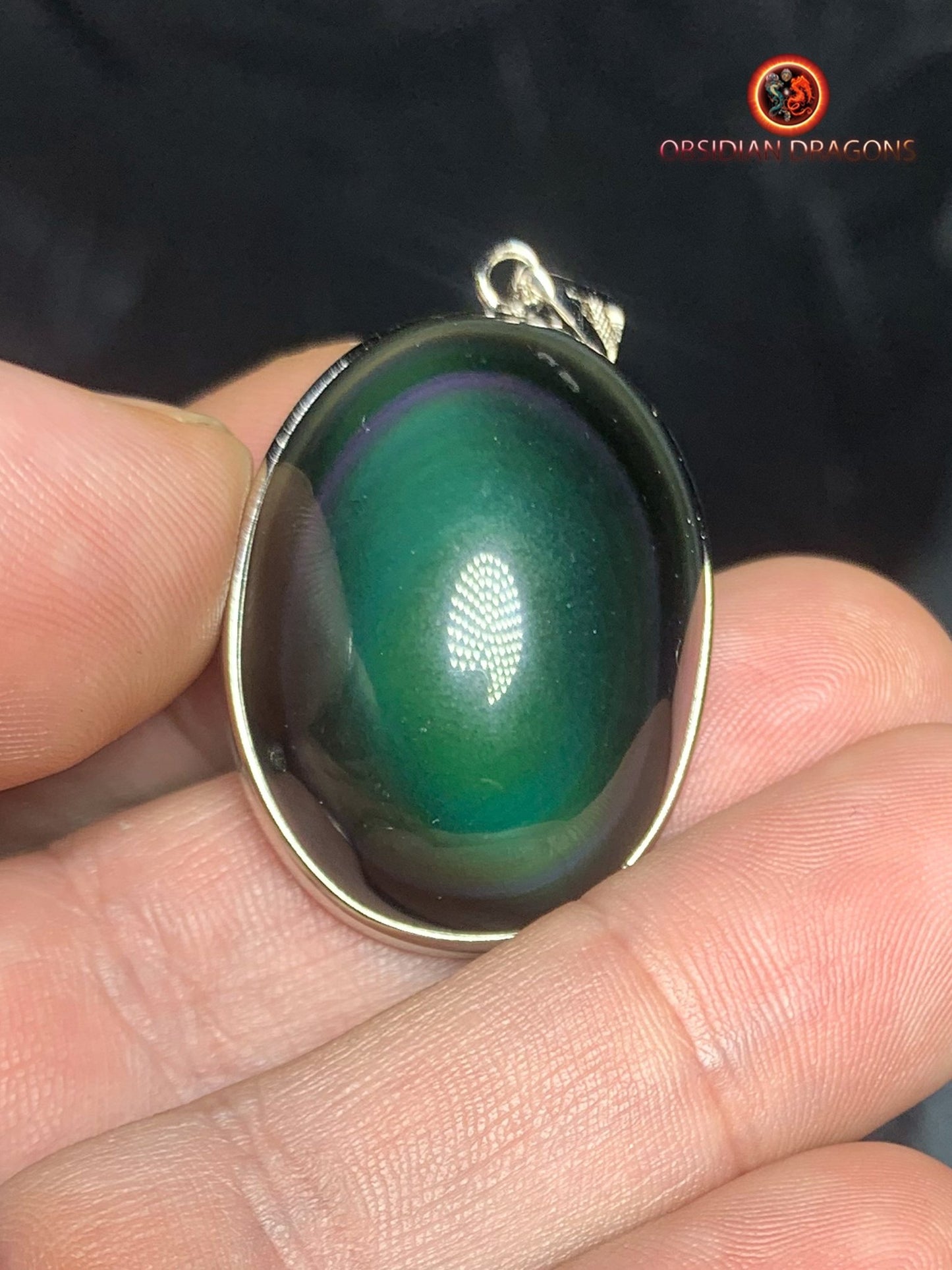 Pendentif en obsidienne oeil celeste- Argent 925