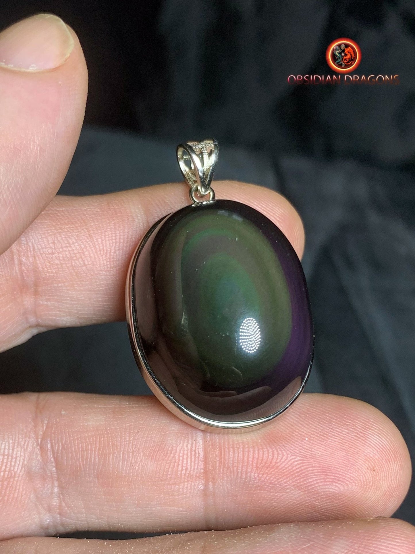 Pendentif en obsidienne oeil celeste- Argent 925