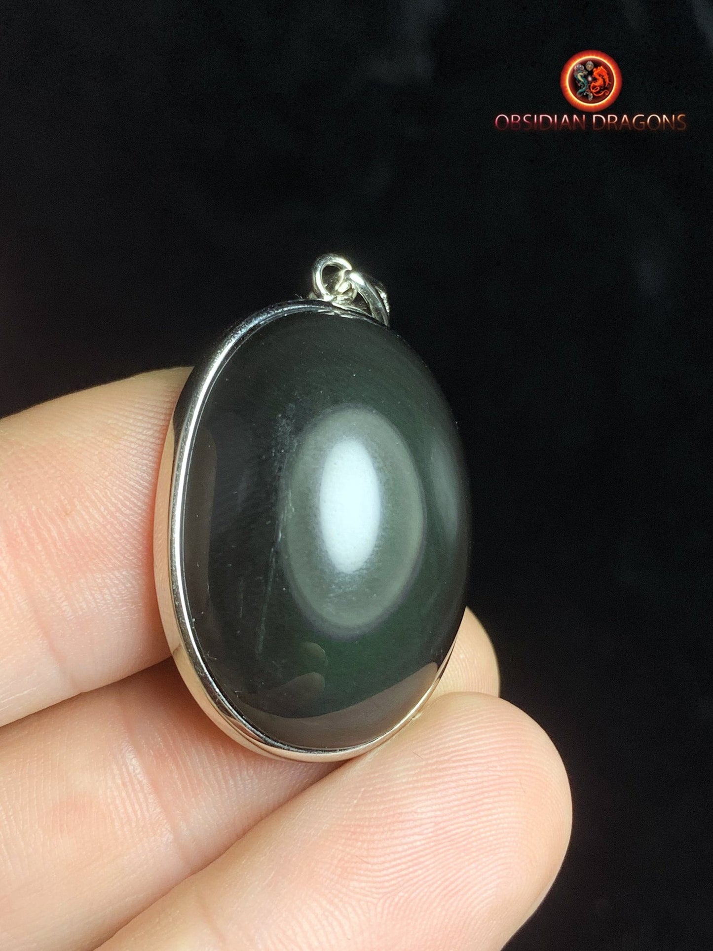 Pendentif en obsidienne oeil celeste- Argent 925