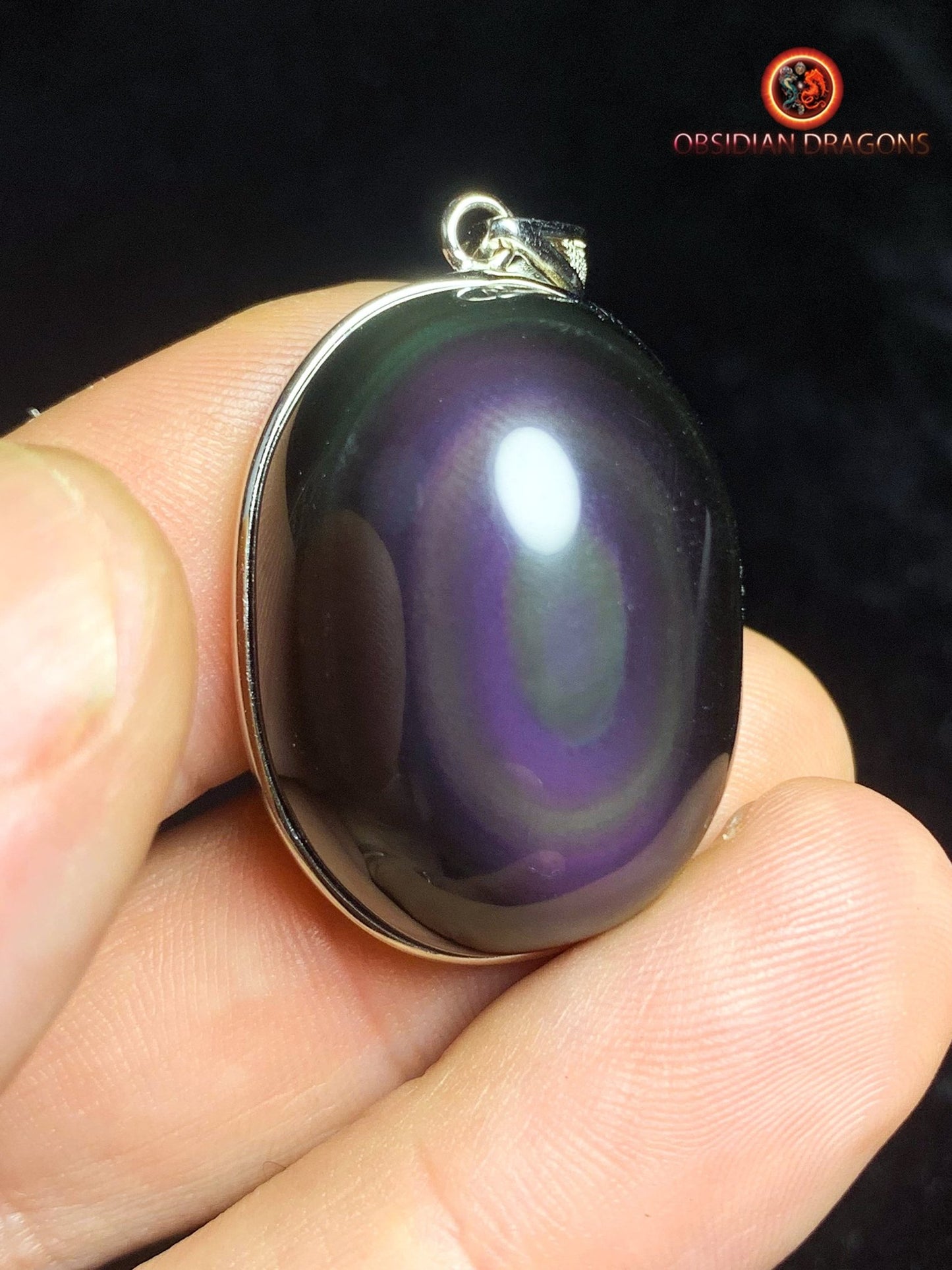 Pendentif en obsidienne oeil celeste- Argent 925 - obsidian dragons