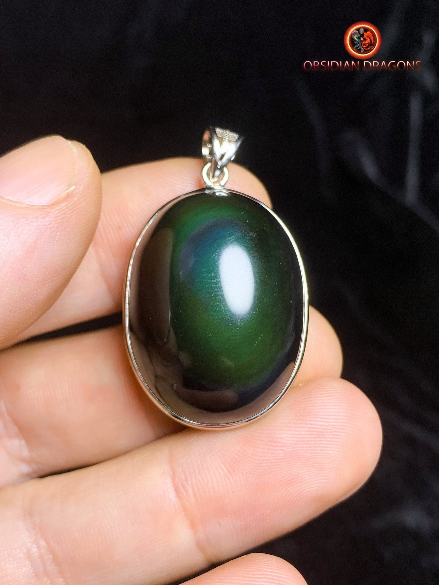 Pendentif en obsidienne oeil celeste- Argent 925
