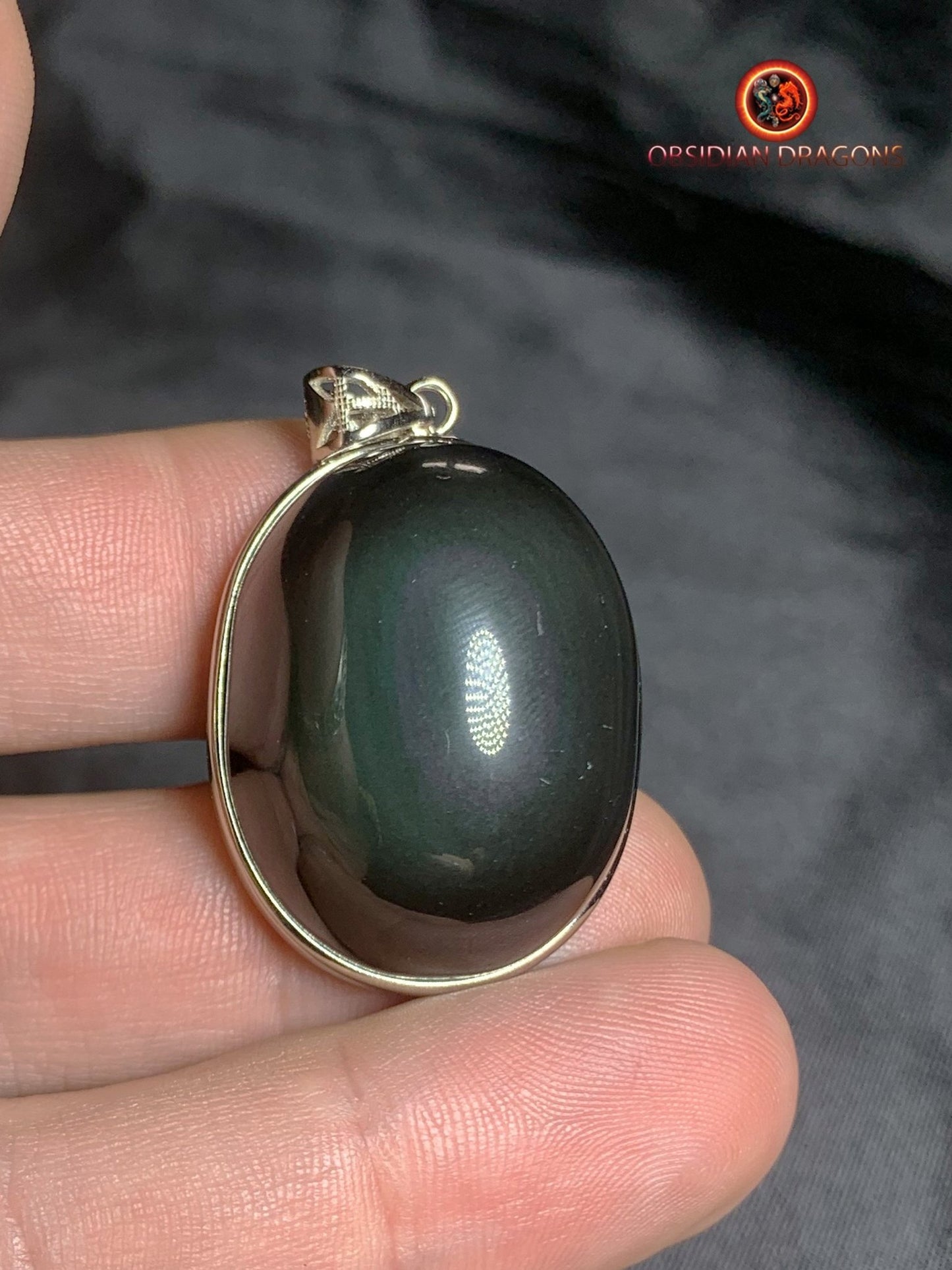 Pendentif en obsidienne oeil celeste- Argent 925