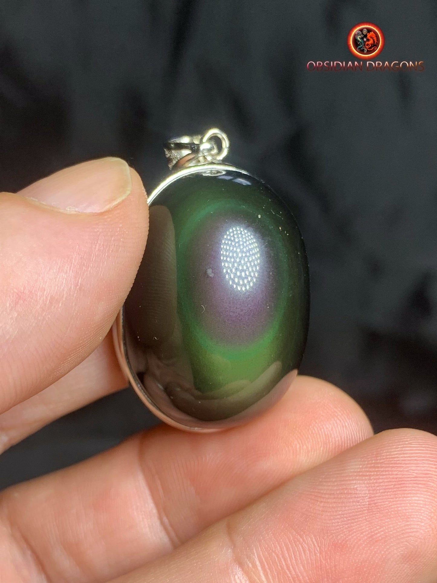 Pendentif en obsidienne oeil celeste- Argent 925