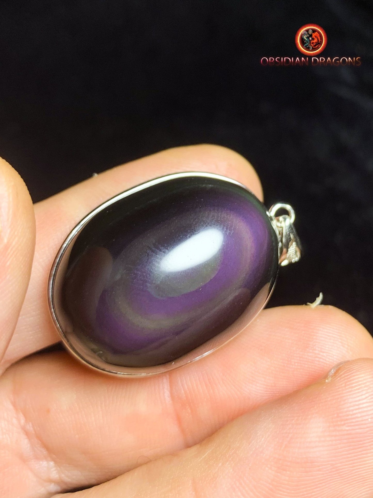 Pendentif en obsidienne oeil celeste- Argent 925 - obsidian dragons