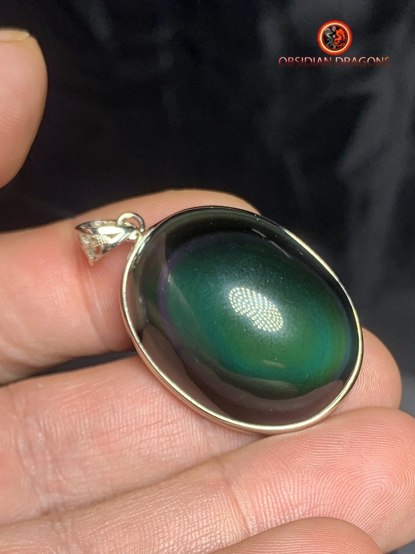 Pendentif en obsidienne oeil celeste- Argent 925