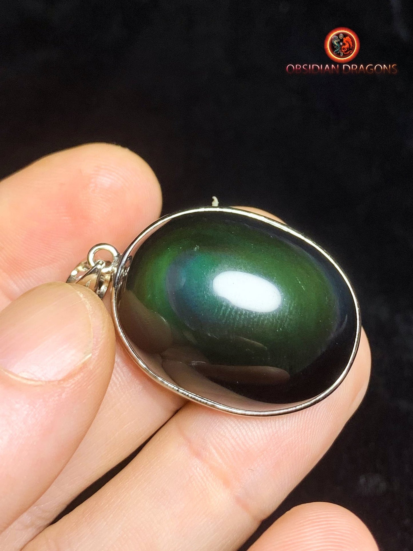 Pendentif en obsidienne oeil celeste- Argent 925