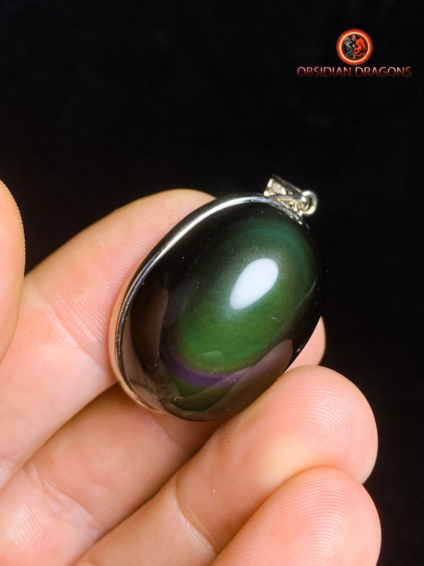 Pendentif en obsidienne oeil celeste- Argent 925
