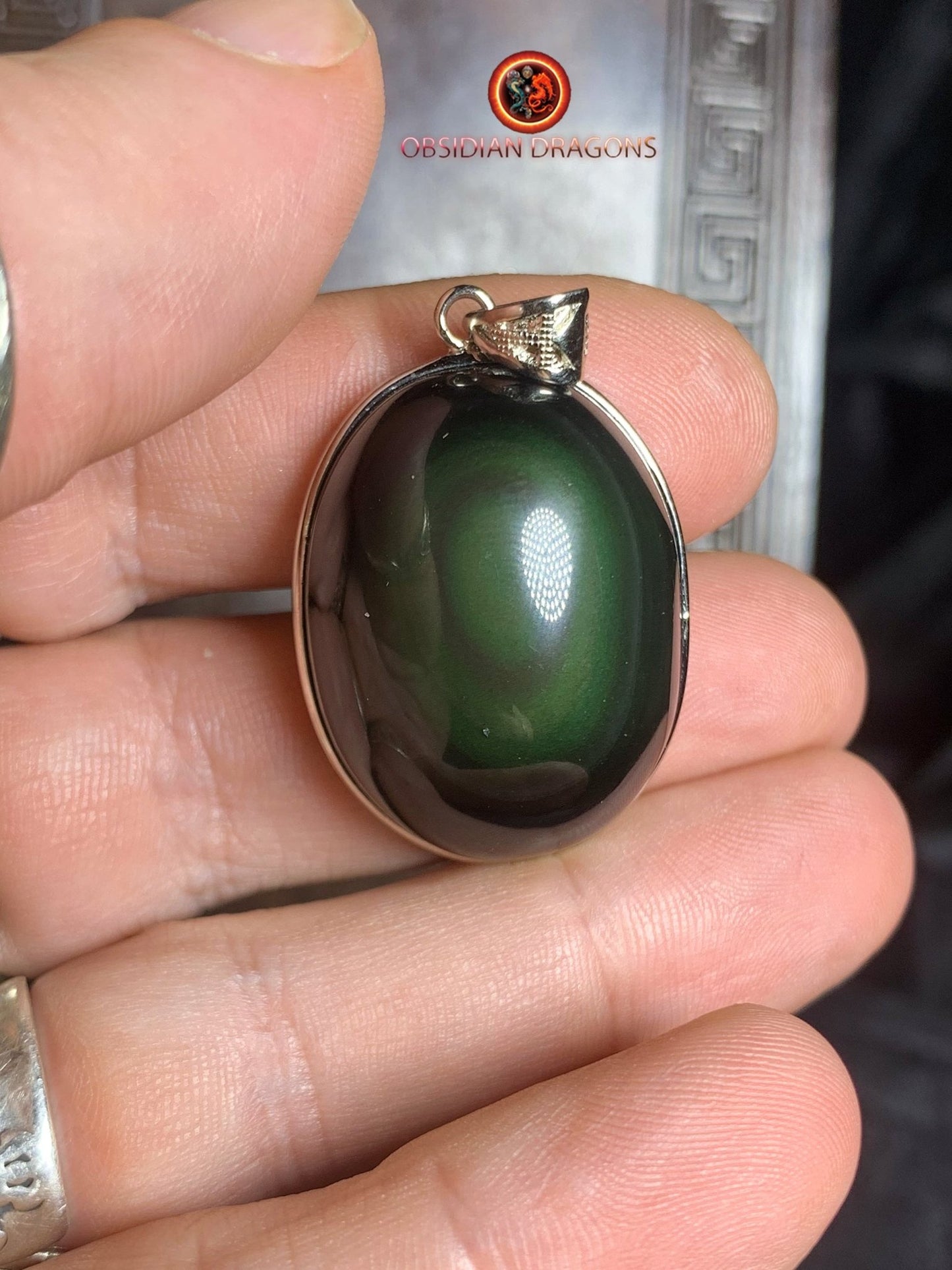 Pendentif en obsidienne oeil celeste- Argent 925