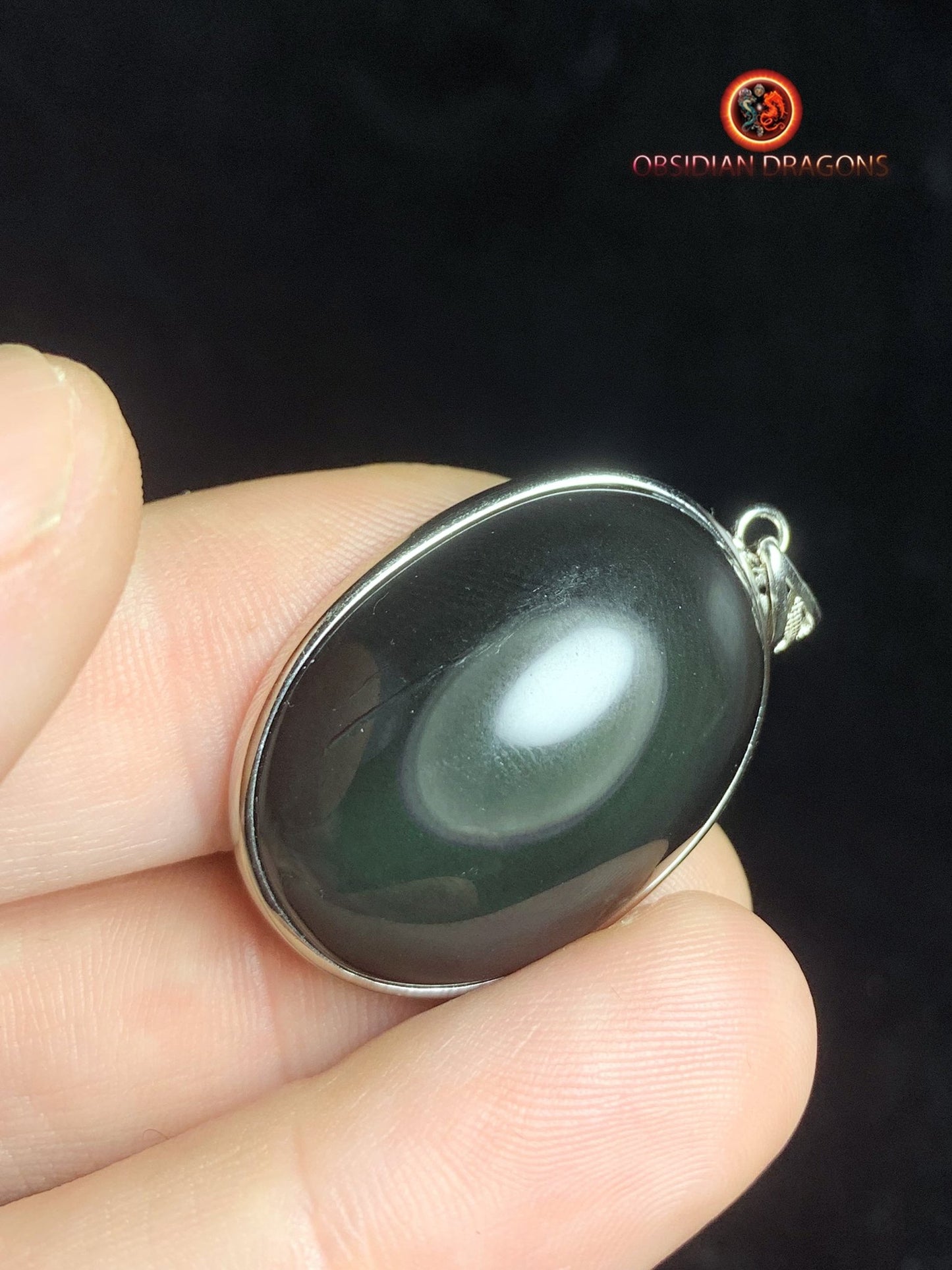Pendentif en obsidienne oeil celeste- Argent 925