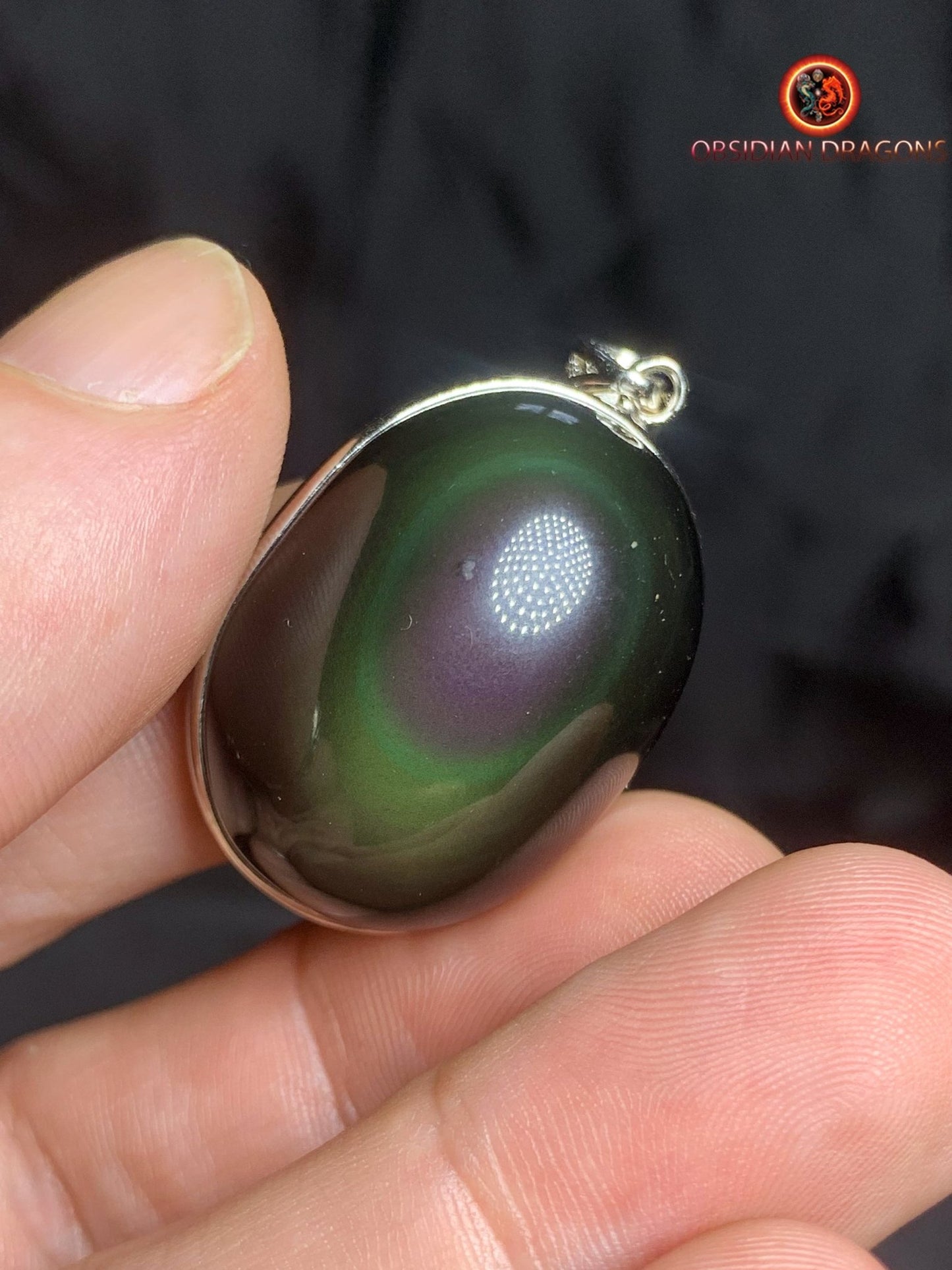 Pendentif en obsidienne oeil celeste- Argent 925