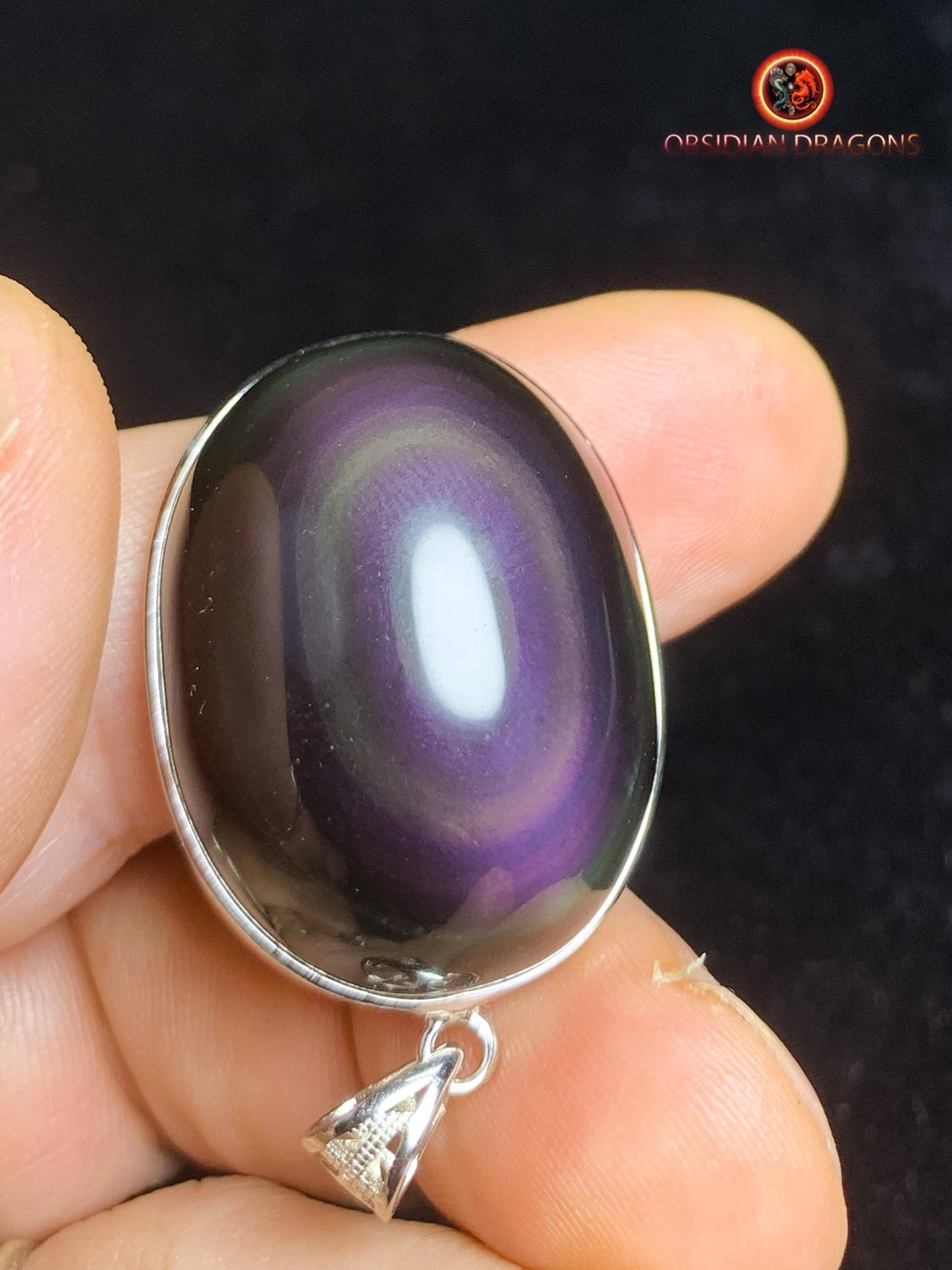 Pendentif en obsidienne oeil celeste- Argent 925 - obsidian dragons