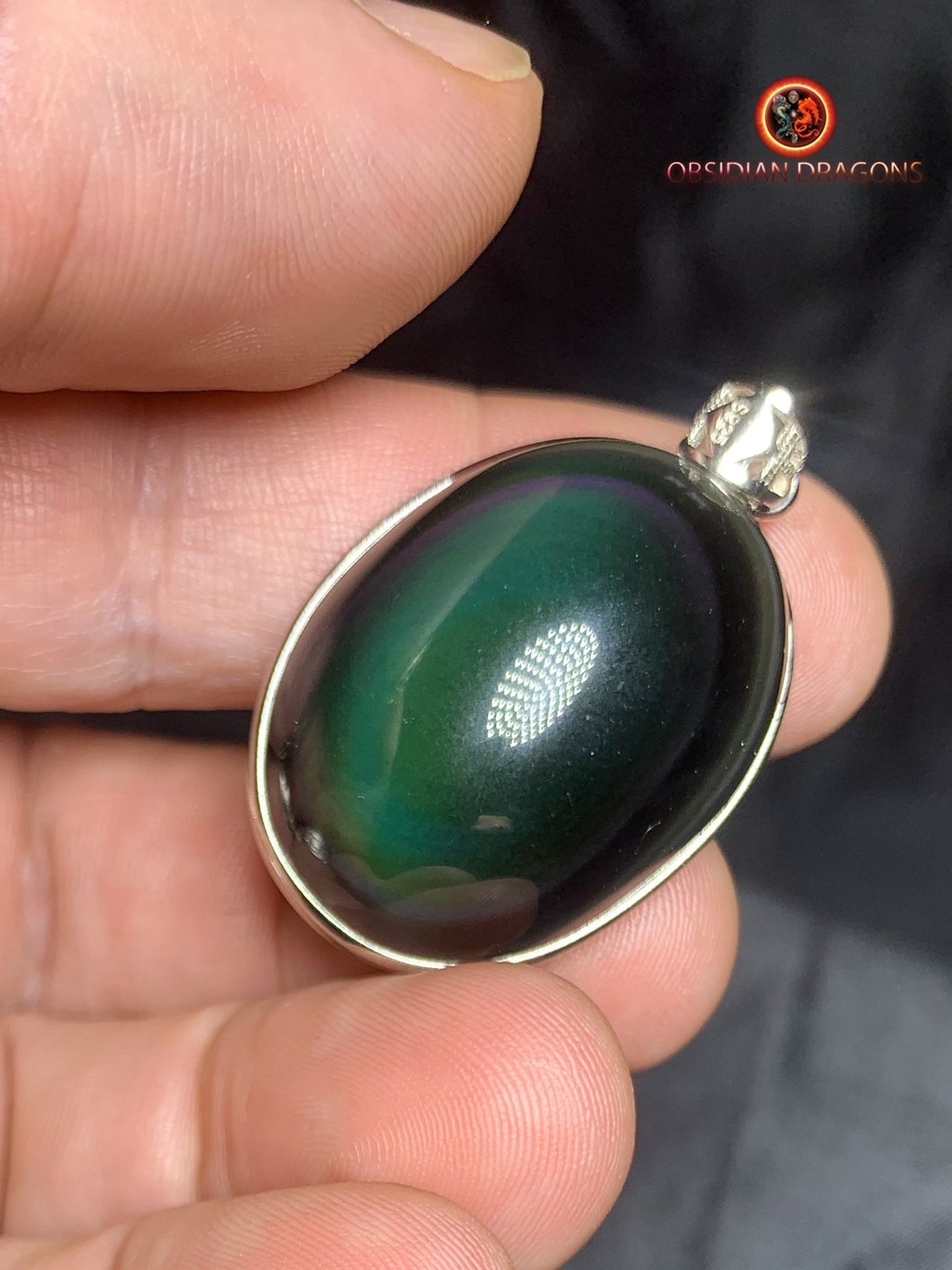 Pendentif en obsidienne oeil celeste- Argent 925