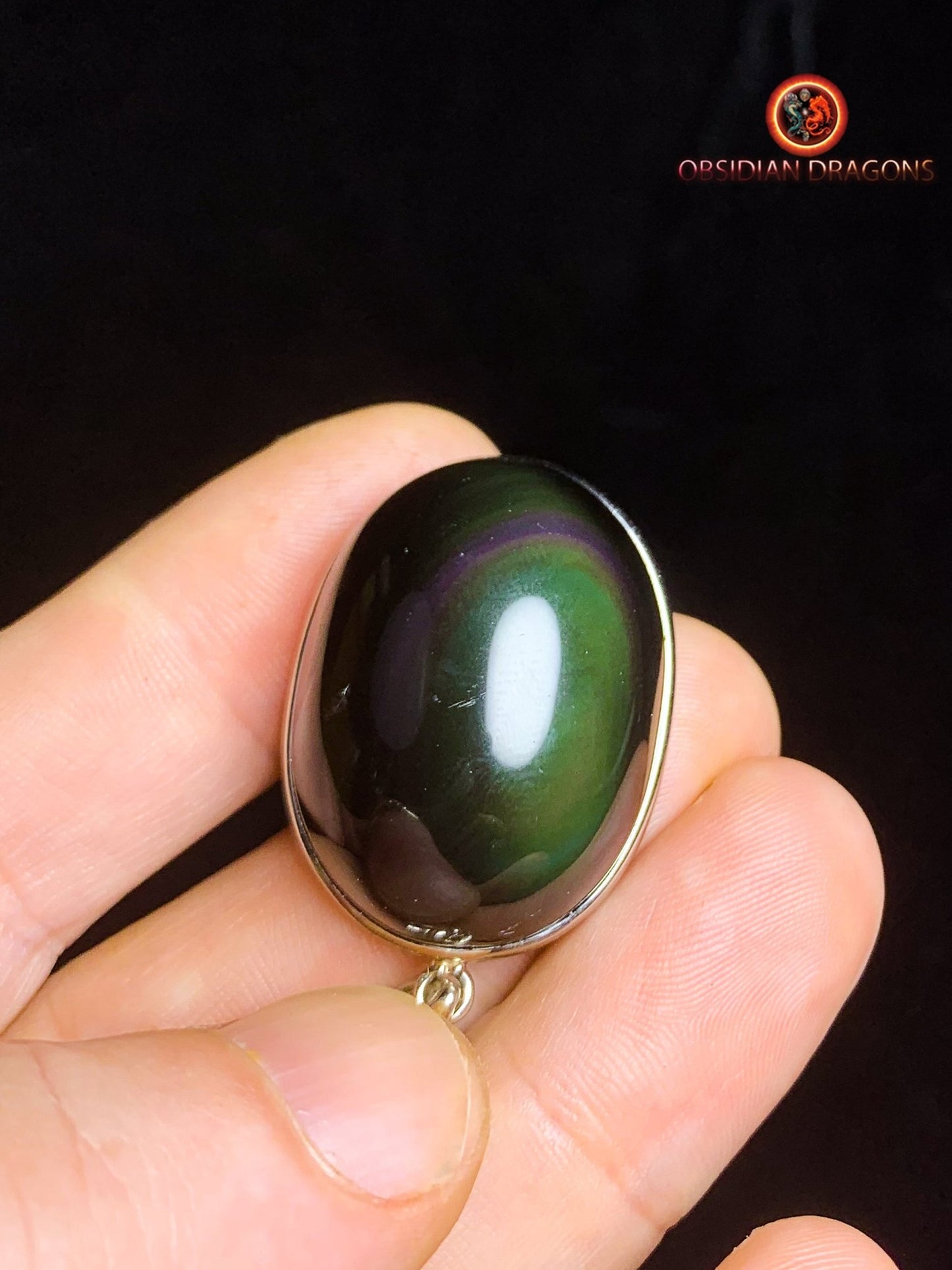 Pendentif en obsidienne oeil celeste- Argent 925