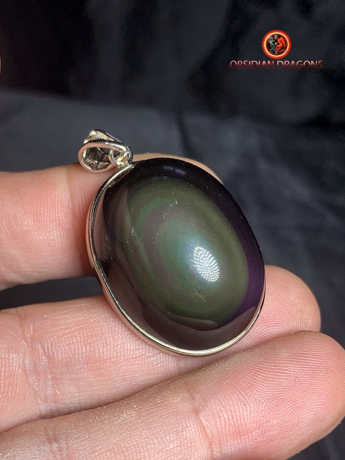 Pendentif en obsidienne oeil celeste- Argent 925